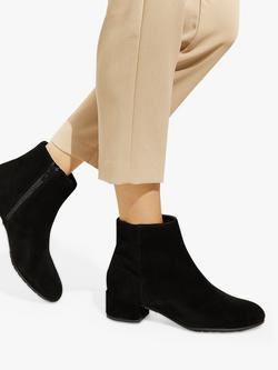 Dune London Wide Fit Pippie Suede Block Heel Ankle Boots - view 2, Black-suede