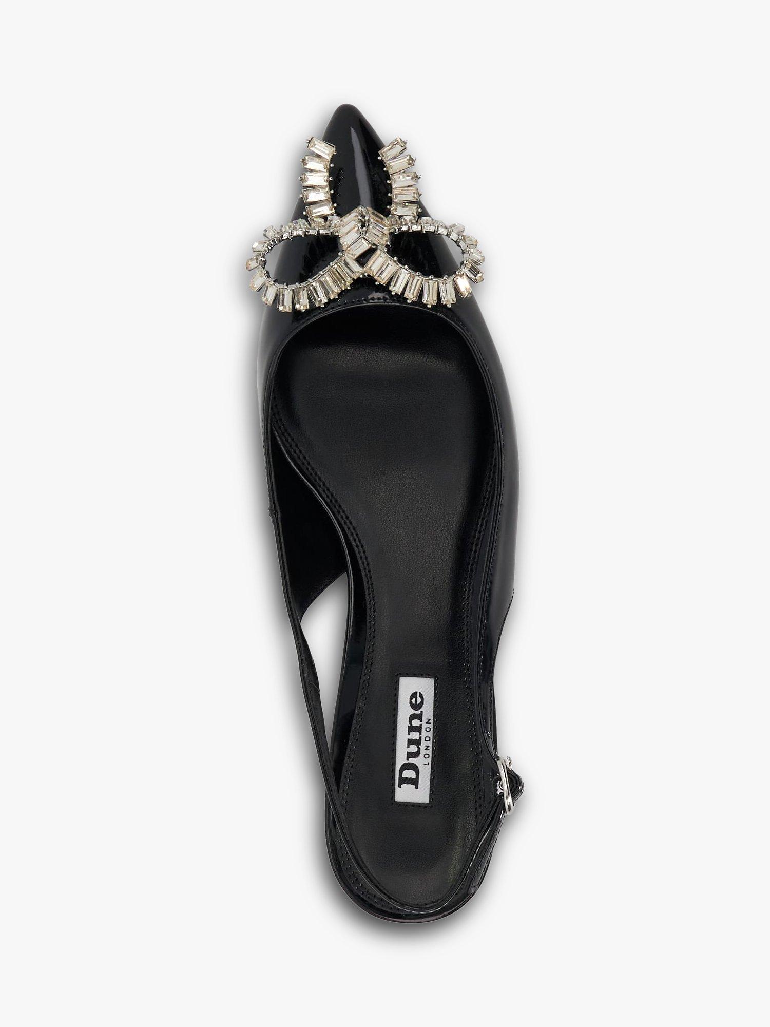 Product image 2 of 4, which shows Dune London Happiest Embellished Bow Low Heel Slingbacks, Black Patent, 8