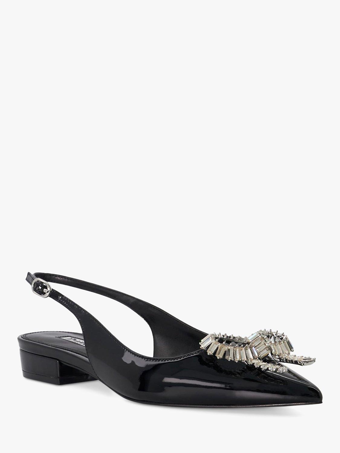 Product image 3 of 4, which shows Dune London Happiest Embellished Bow Low Heel Slingbacks, Black Patent, 8