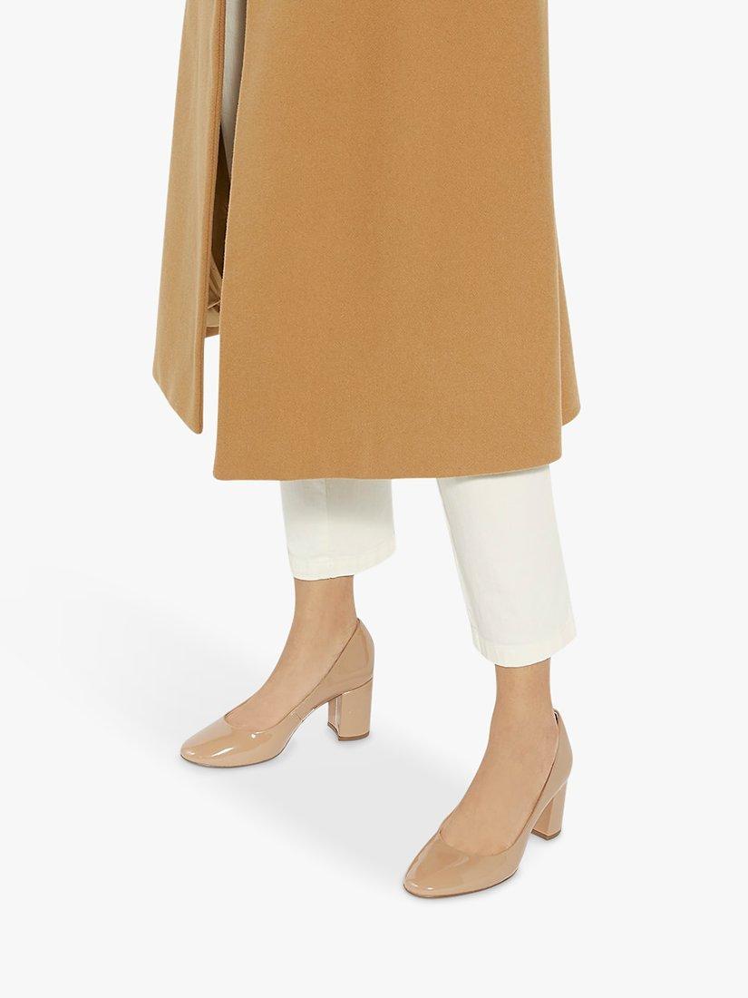 Dune Border Block Heel Round Toe Court Shoes, Camel, 5