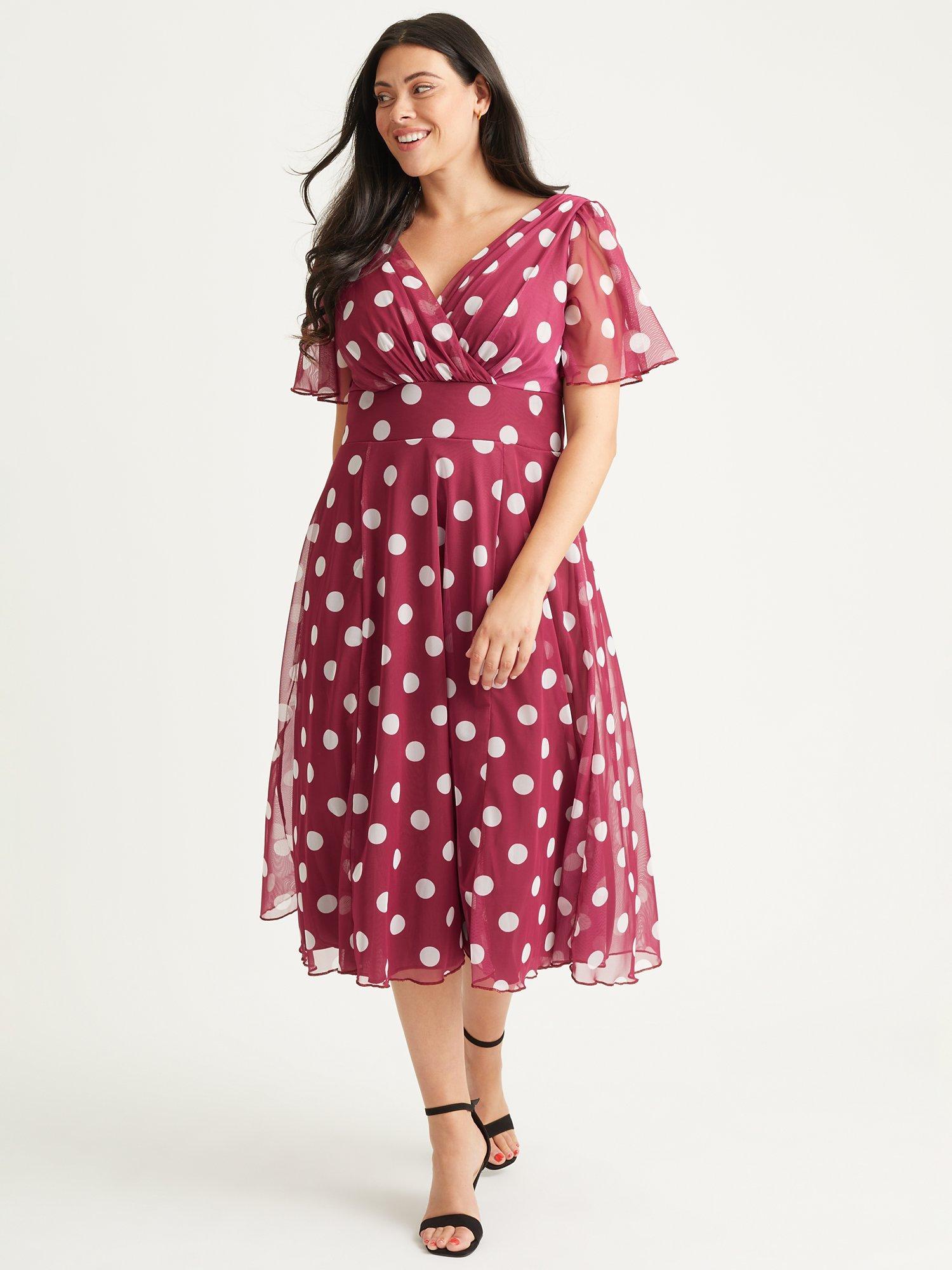 Scarlett & Jo Victoria Spot Print Midi Dress, Claret