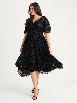 Scarlett & Jo Julie Flock Hanky Hem Midi Dress, Black, Black