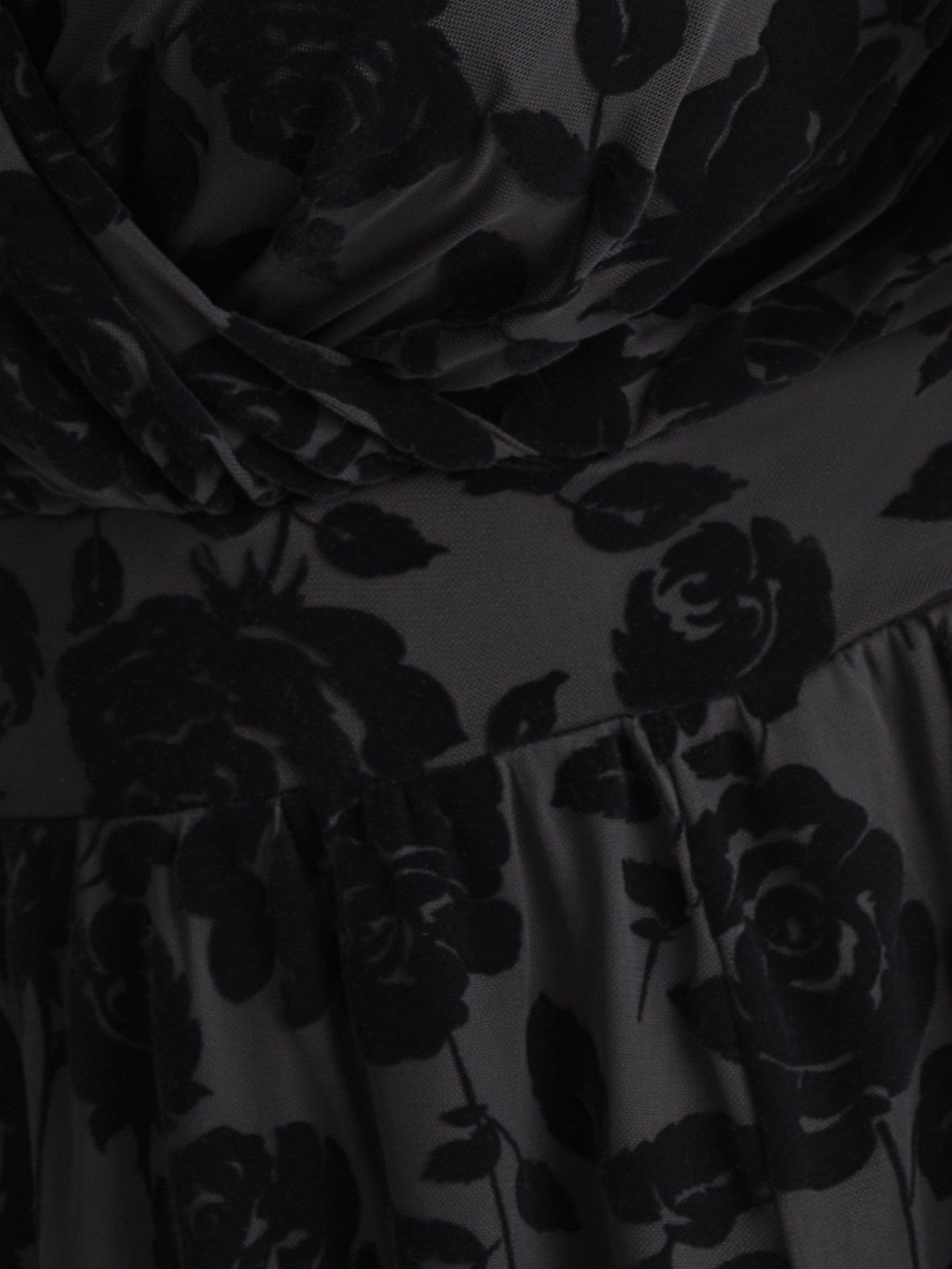 Product image 5 of 5, which shows Scarlett & Jo Julie Flock Hanky Hem Midi Dress, Black, 12