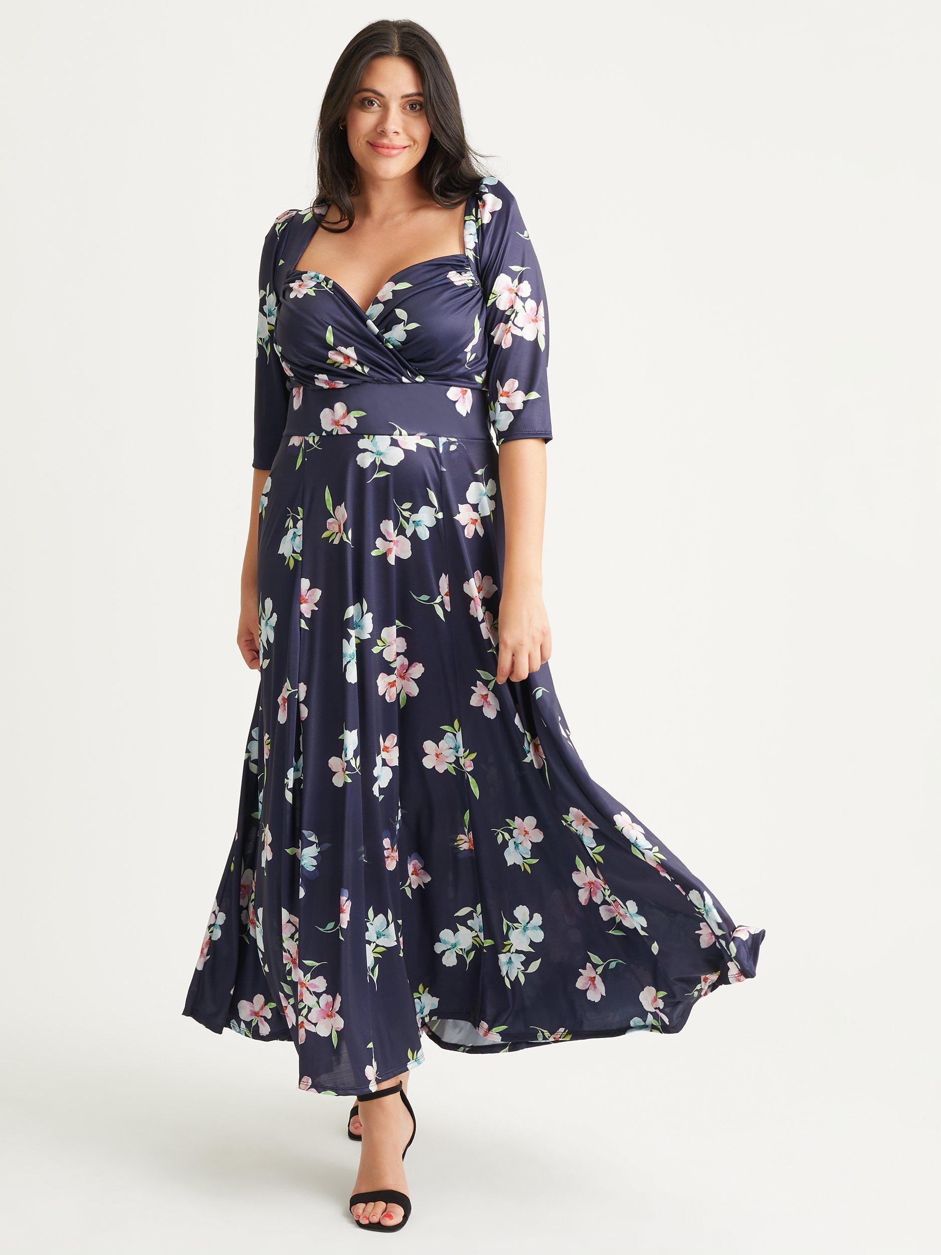 Scarlett & Jo Elizabeth Floral print Satin Maxi Dress, Navy/Multi