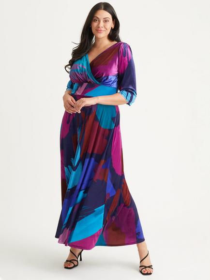Scarlett & Jo Verity Velvet Abstract Print Maxi Dress, Navy/Teal Multi, Navy/Teal Multi