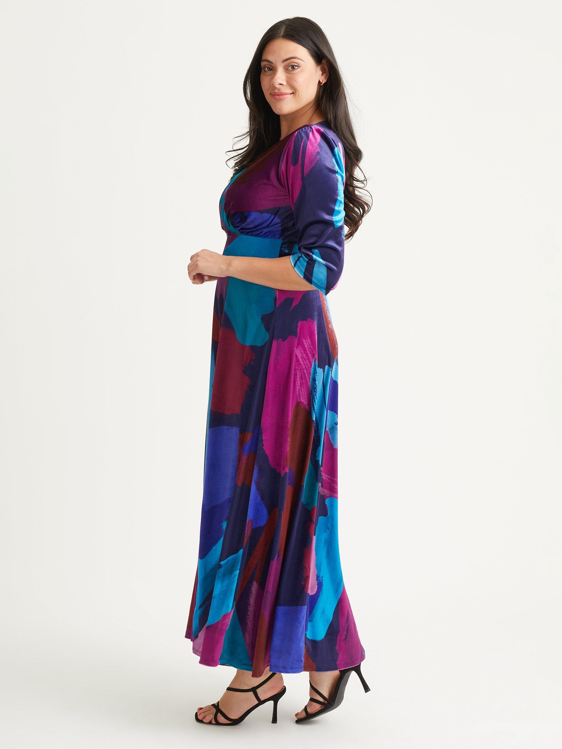 Product image 3 of 4, which shows Scarlett & Jo Verity Velvet Abstract Print Maxi Dress, Navy/Teal Multi, 12