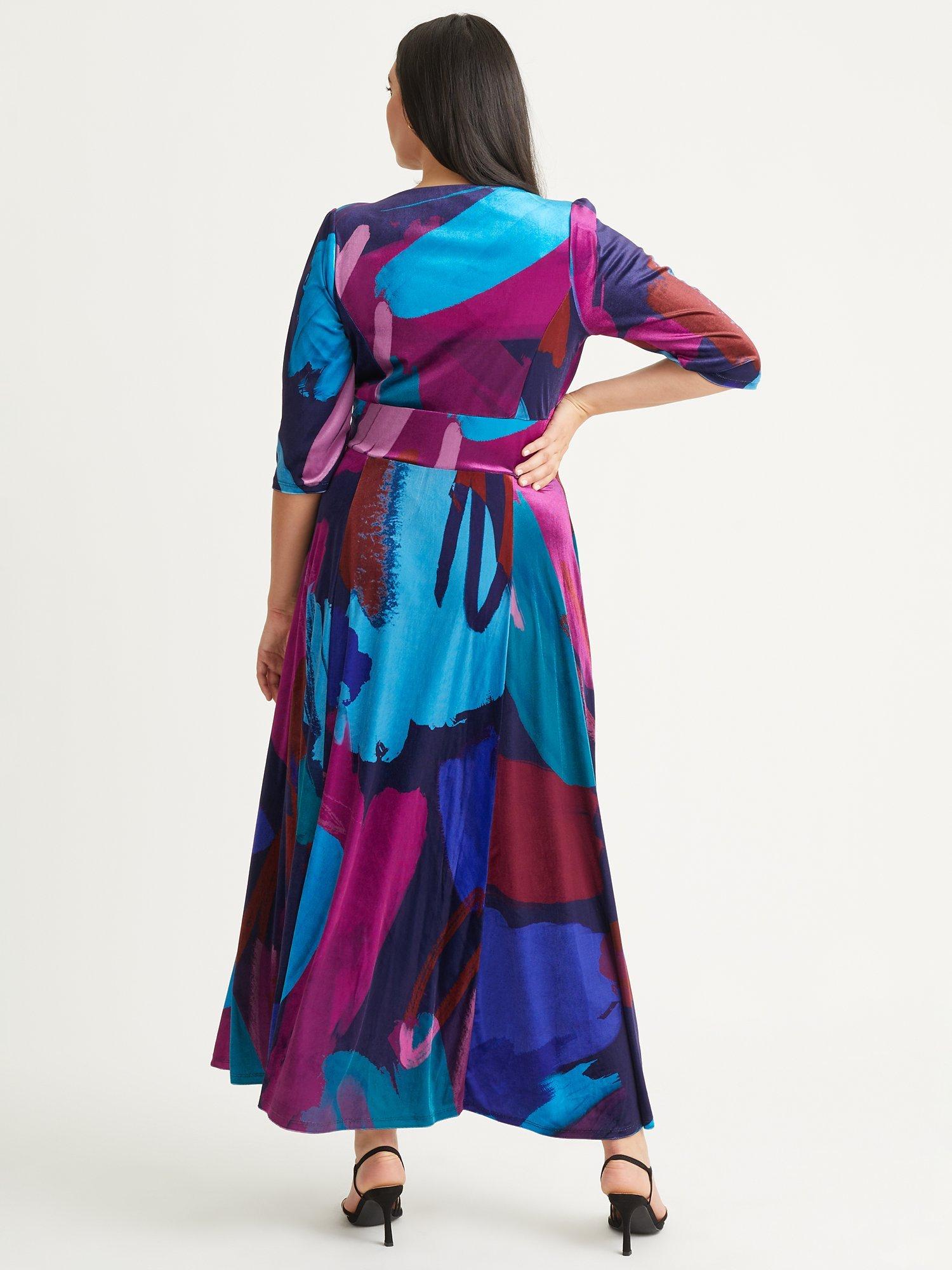 Product image 4 of 4, which shows Scarlett & Jo Verity Velvet Abstract Print Maxi Dress, Navy/Teal Multi, 12