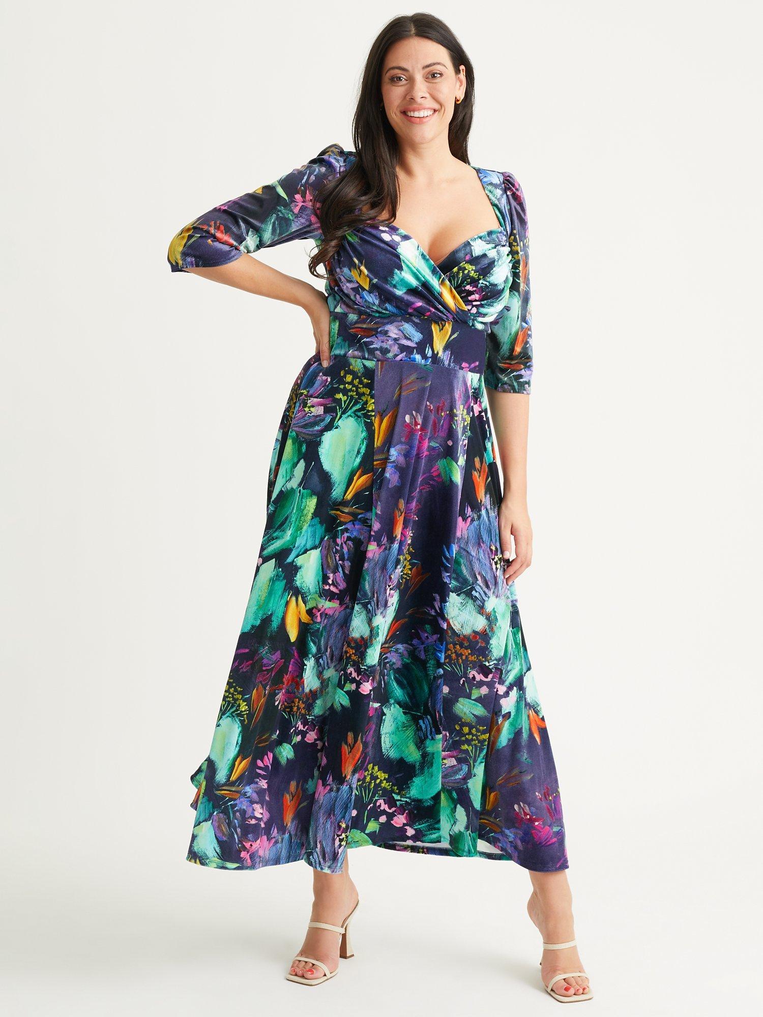Product image 1 of 5, which shows Scarlett & Jo Elizabeth Floral Velvet Maxi Dress, Navy/Multi, 14