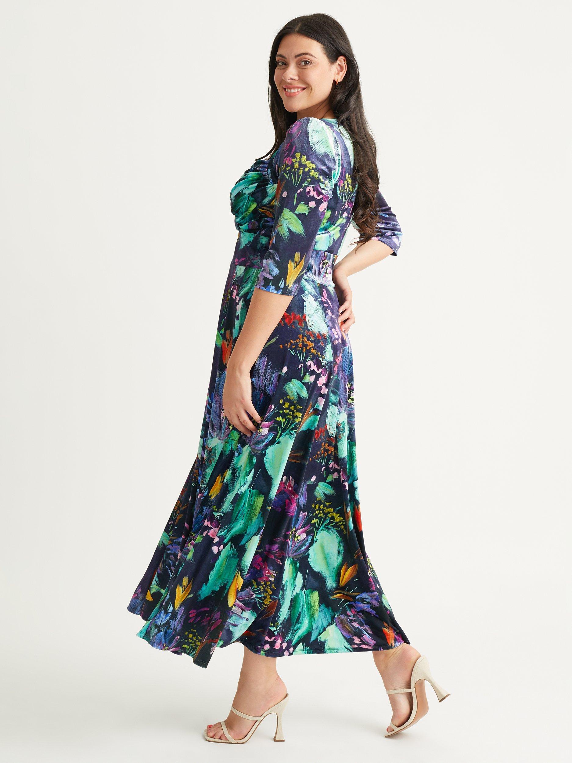 Product image 3 of 5, which shows Scarlett & Jo Elizabeth Floral Velvet Maxi Dress, Navy/Multi, 14