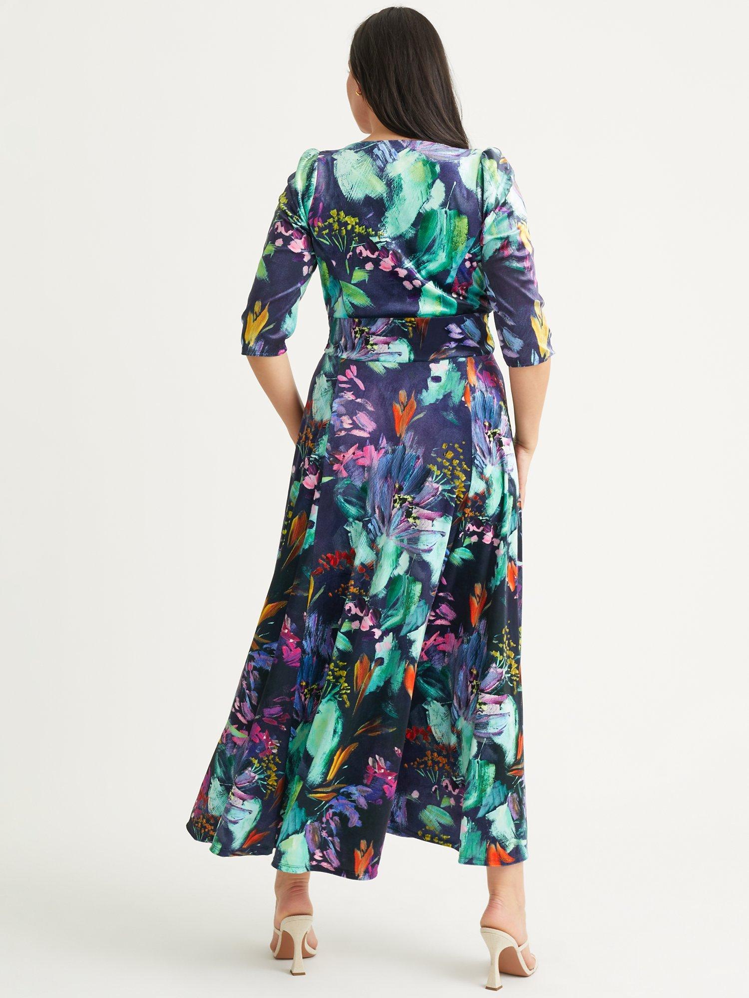 Product image 4 of 5, which shows Scarlett & Jo Elizabeth Floral Velvet Maxi Dress, Navy/Multi, 14