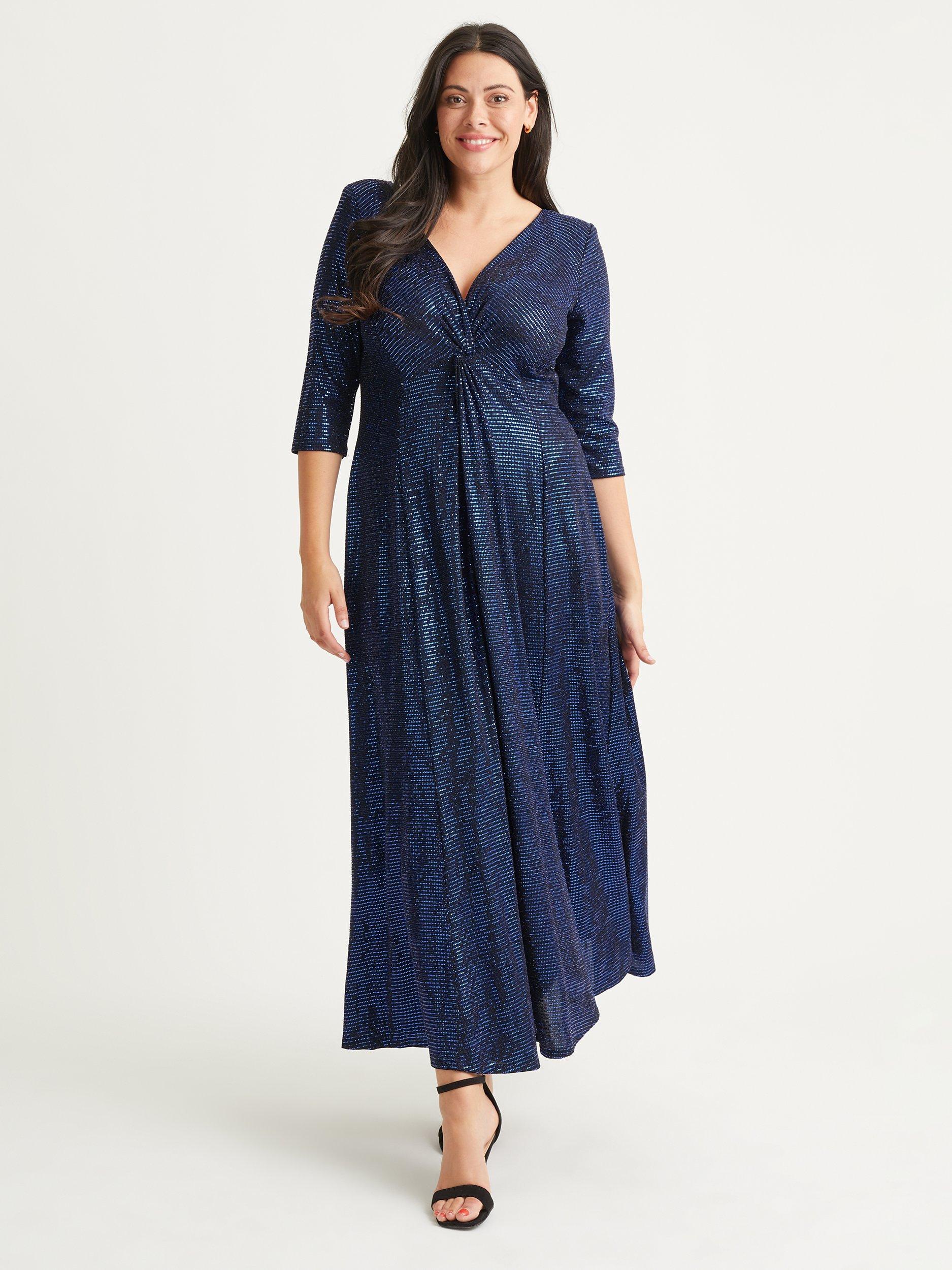 Scarlett & Jo Knot Front Sequin Gown, Blue