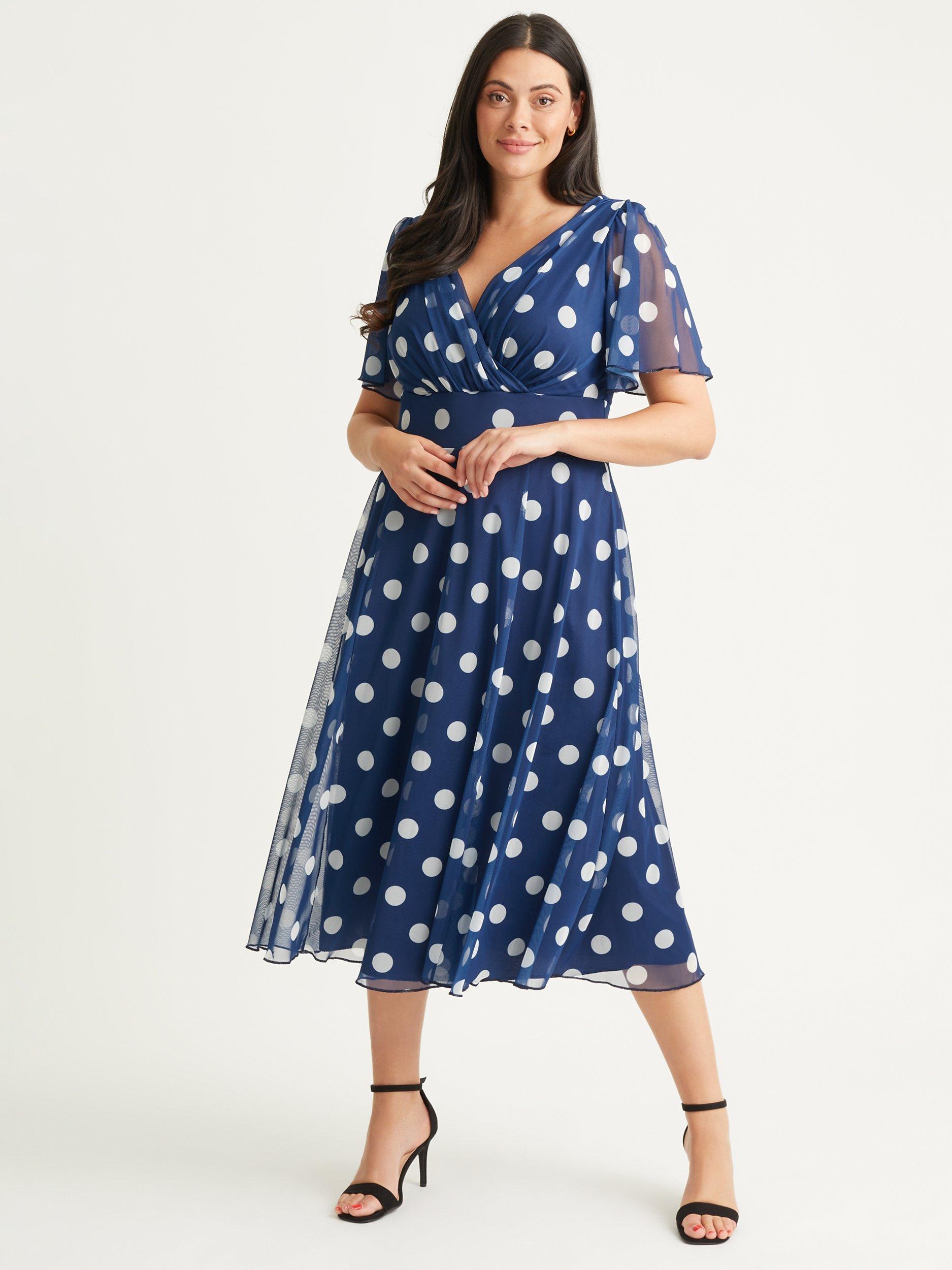 Scarlett & Jo Victoria Spot Print Midi Dress, Navy