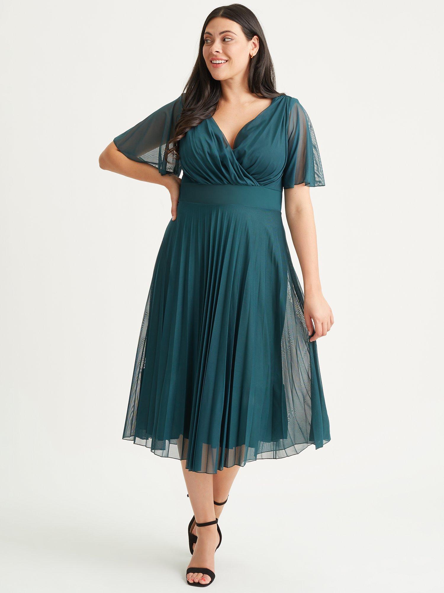 Scarlett & Jo Carole Sunray Pleated Midi Dress, Green, 16