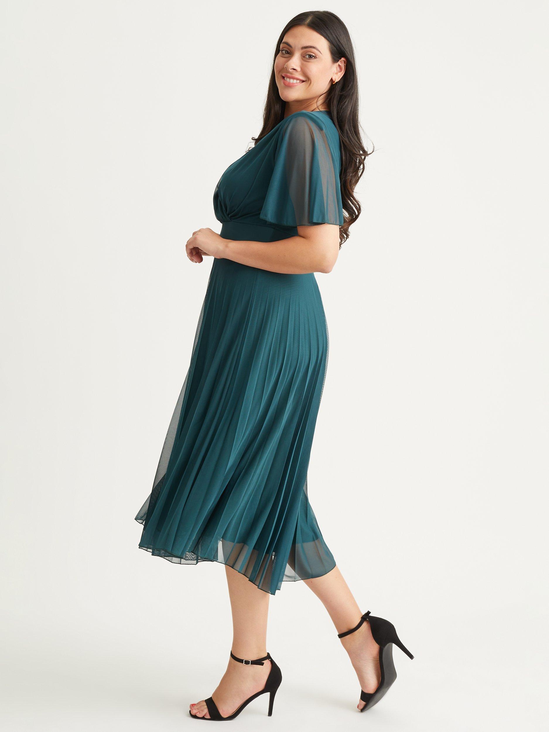 Scarlett & Jo Carole Sunray Pleated Midi Dress, Green, 16