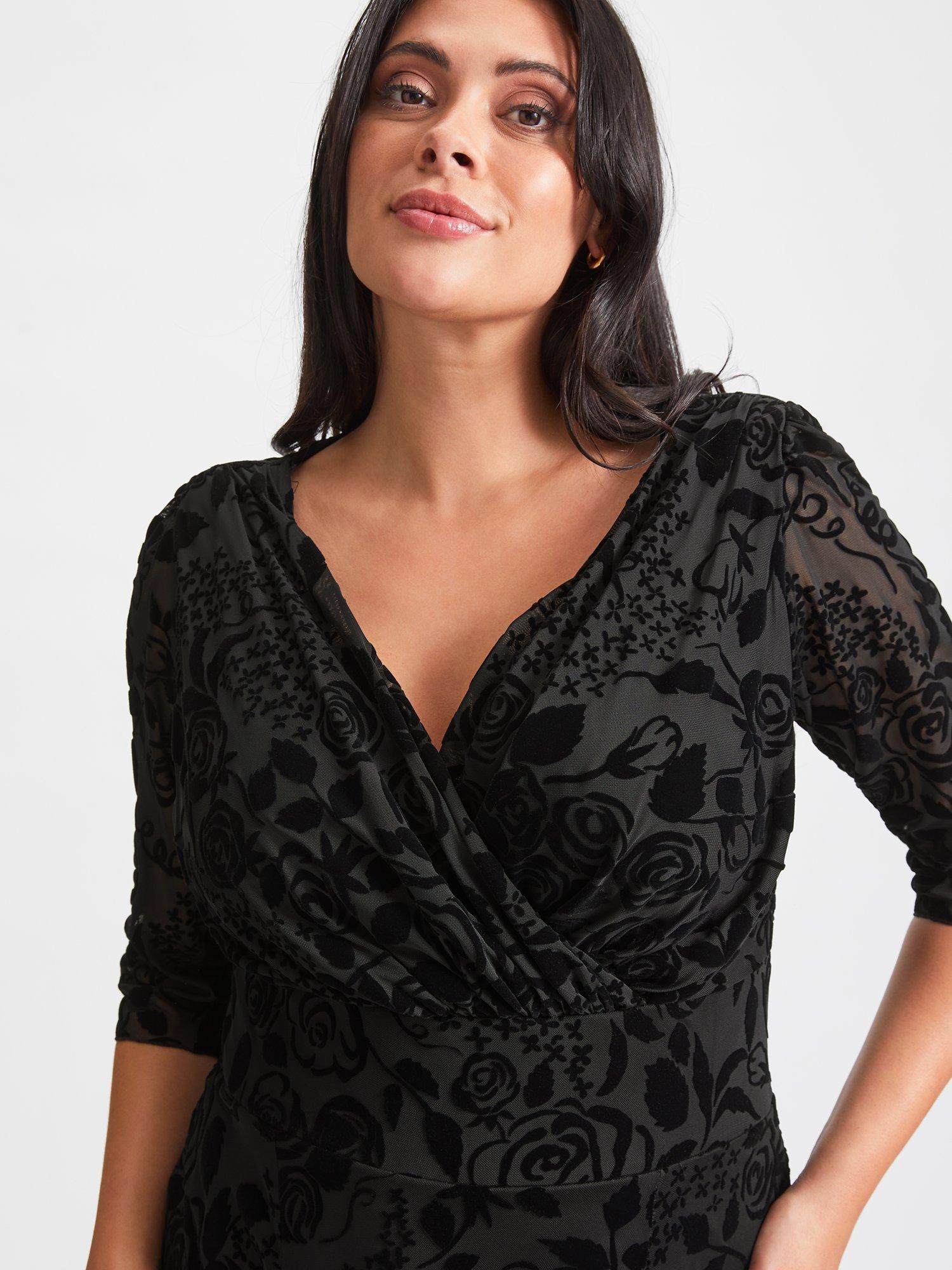 Product image 2 of 5, which shows Scarlett & Jo Verity Flock Maxi Dress, Black, 14