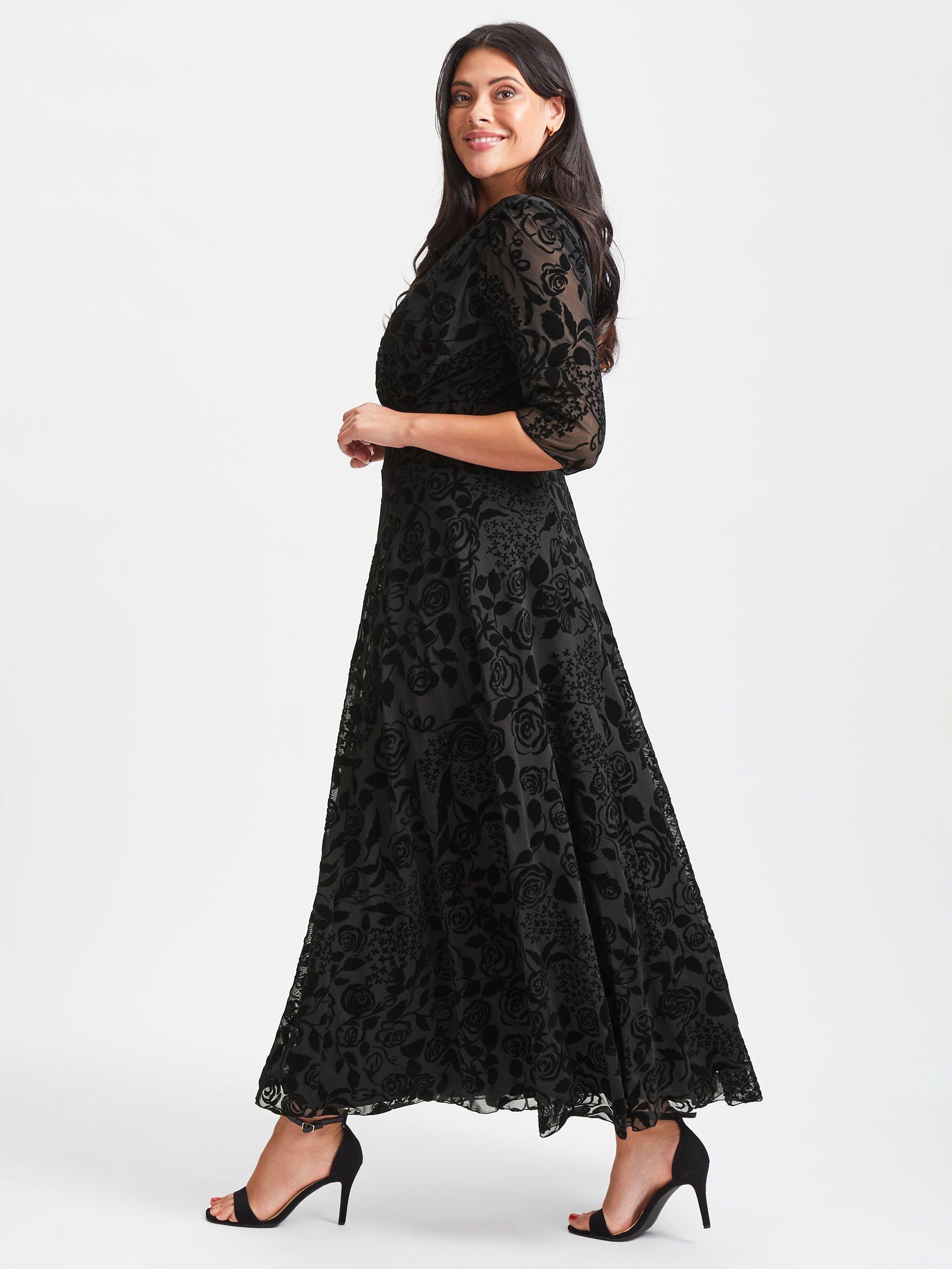 Product image 3 of 5, which shows Scarlett & Jo Verity Flock Maxi Dress, Black, 14