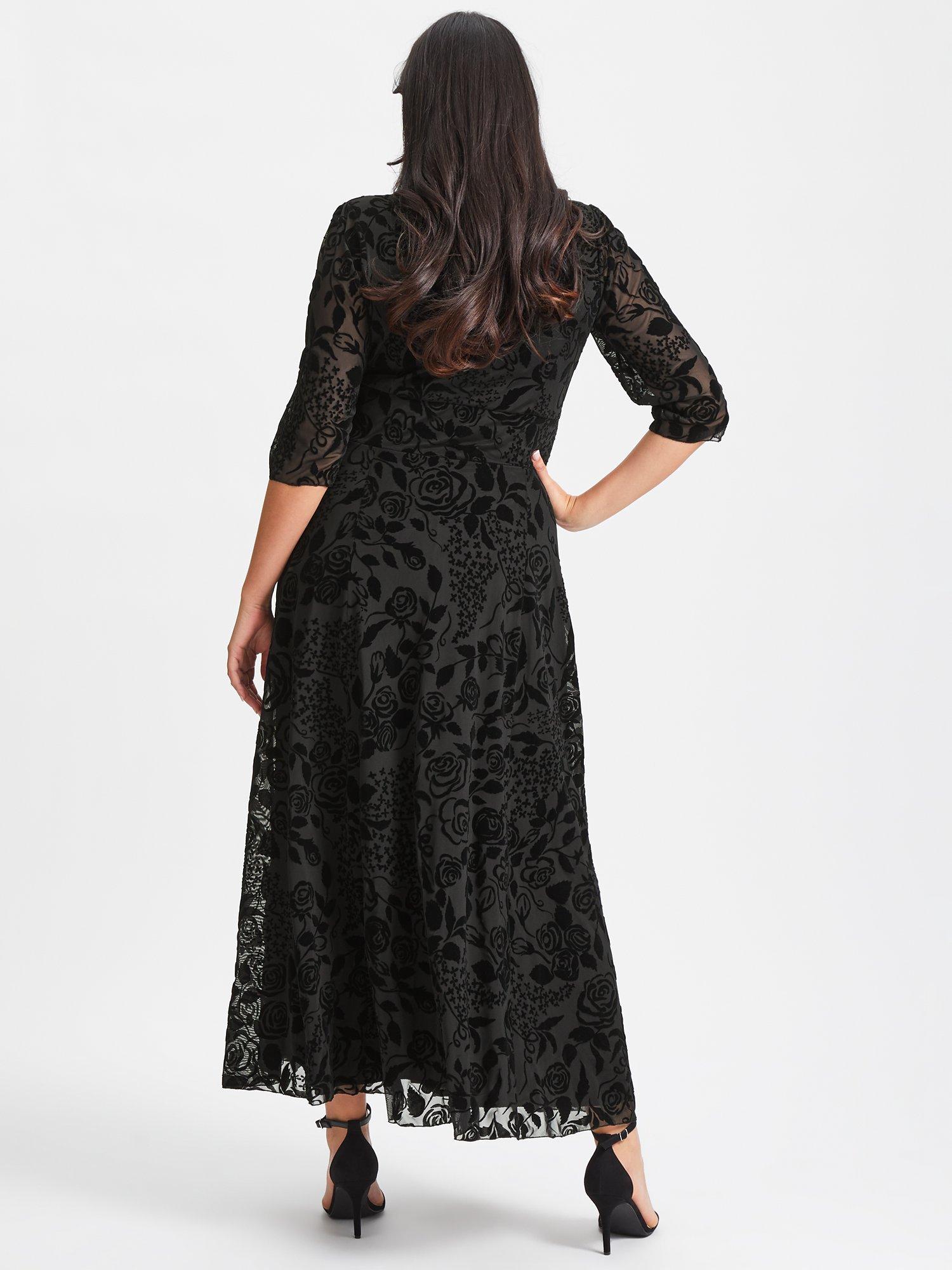 Product image 4 of 5, which shows Scarlett & Jo Verity Flock Maxi Dress, Black, 14