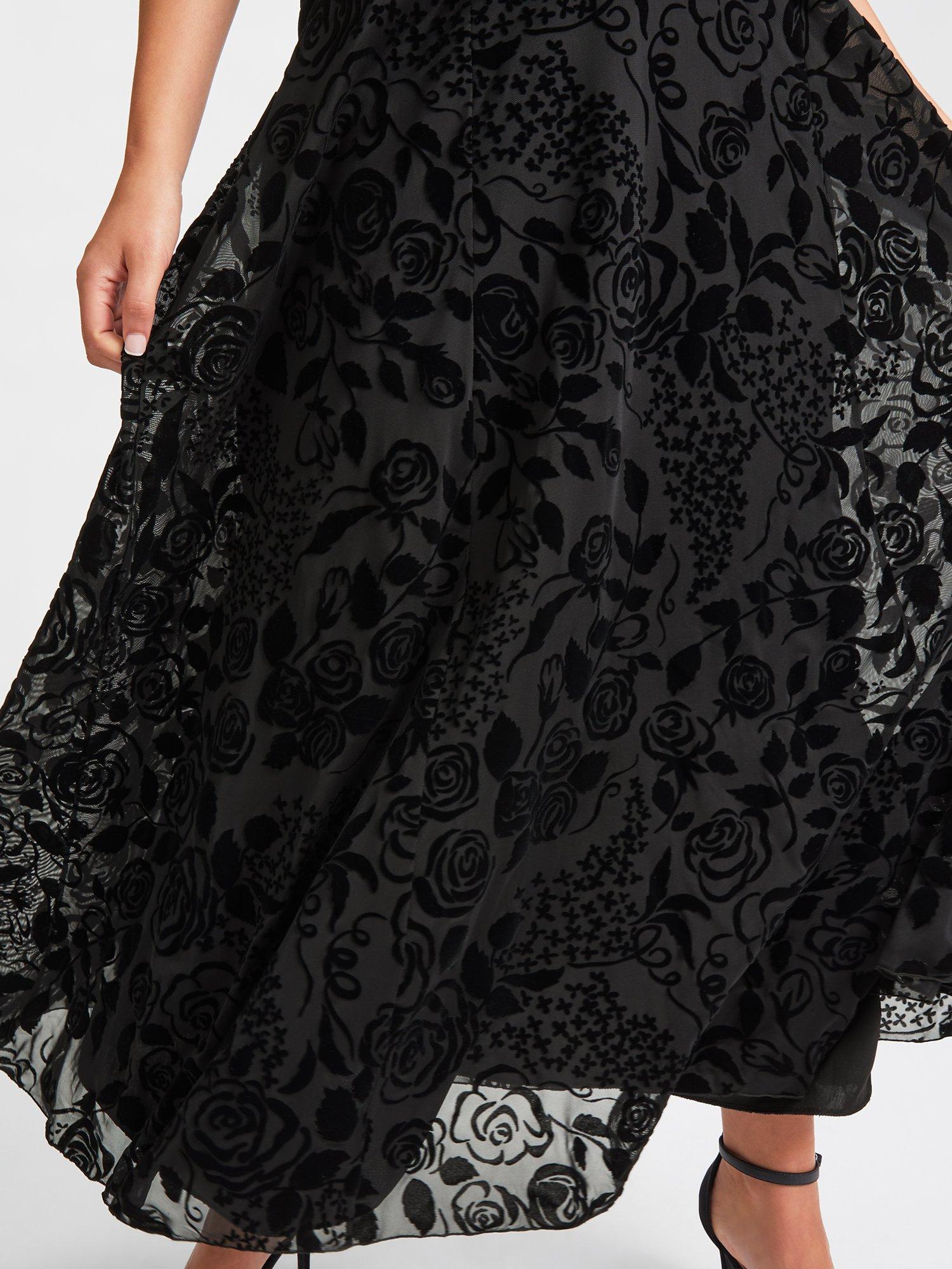 Product image 5 of 5, which shows Scarlett & Jo Verity Flock Maxi Dress, Black, 14