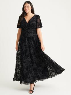 Scarlett & Jo Isabelle Velvet Flock Maxi Dress, Black