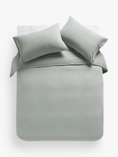 John Lewis Darlton Washed Cotton Single Duvet Cover Set, Green