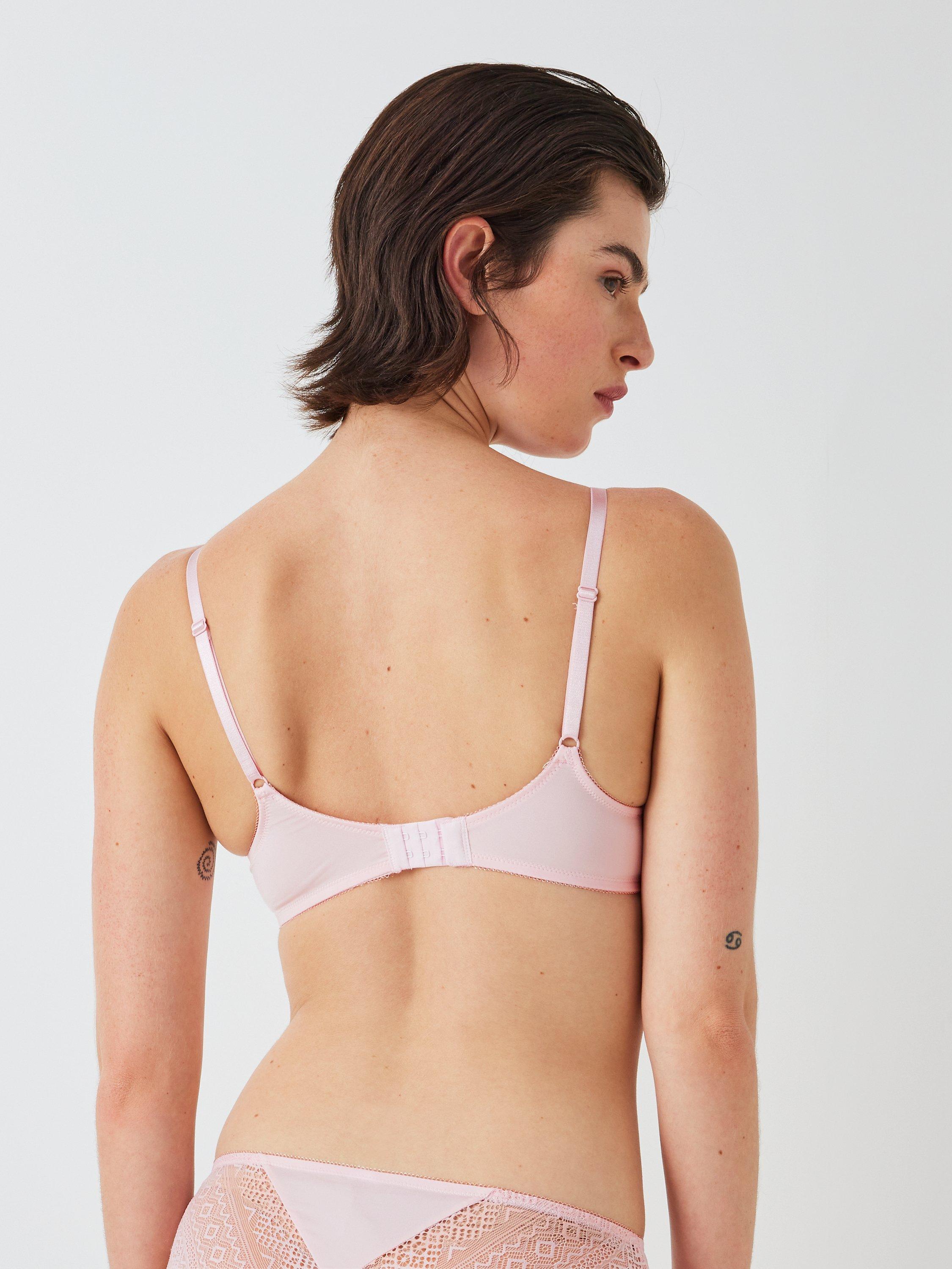 Product image 2 of 6, which shows John Lewis Felicity Padded Lace Plunge Bra, Light Pink, 34F