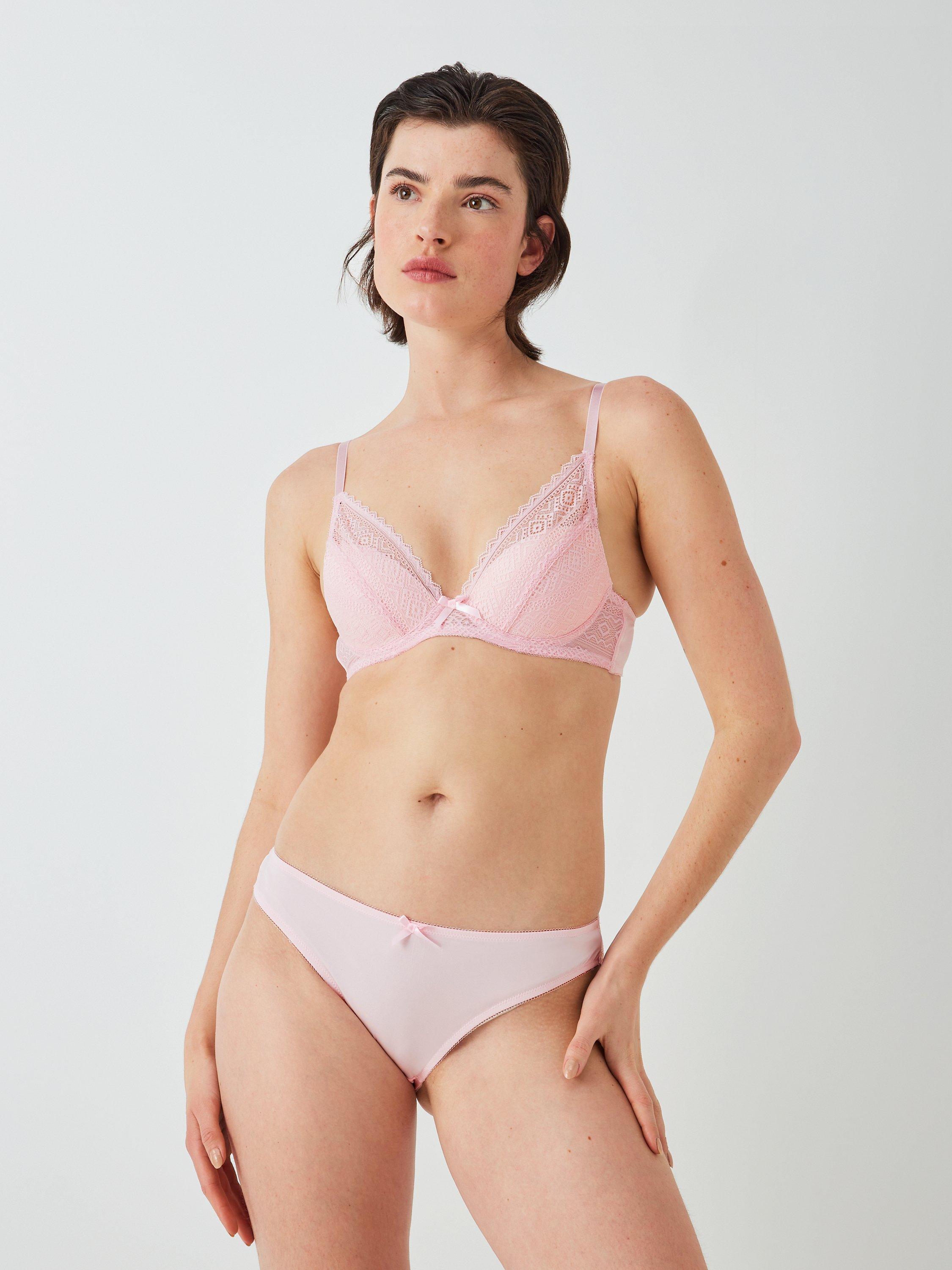 Product image 5 of 6, which shows John Lewis Felicity Padded Lace Plunge Bra, Light Pink, 34F