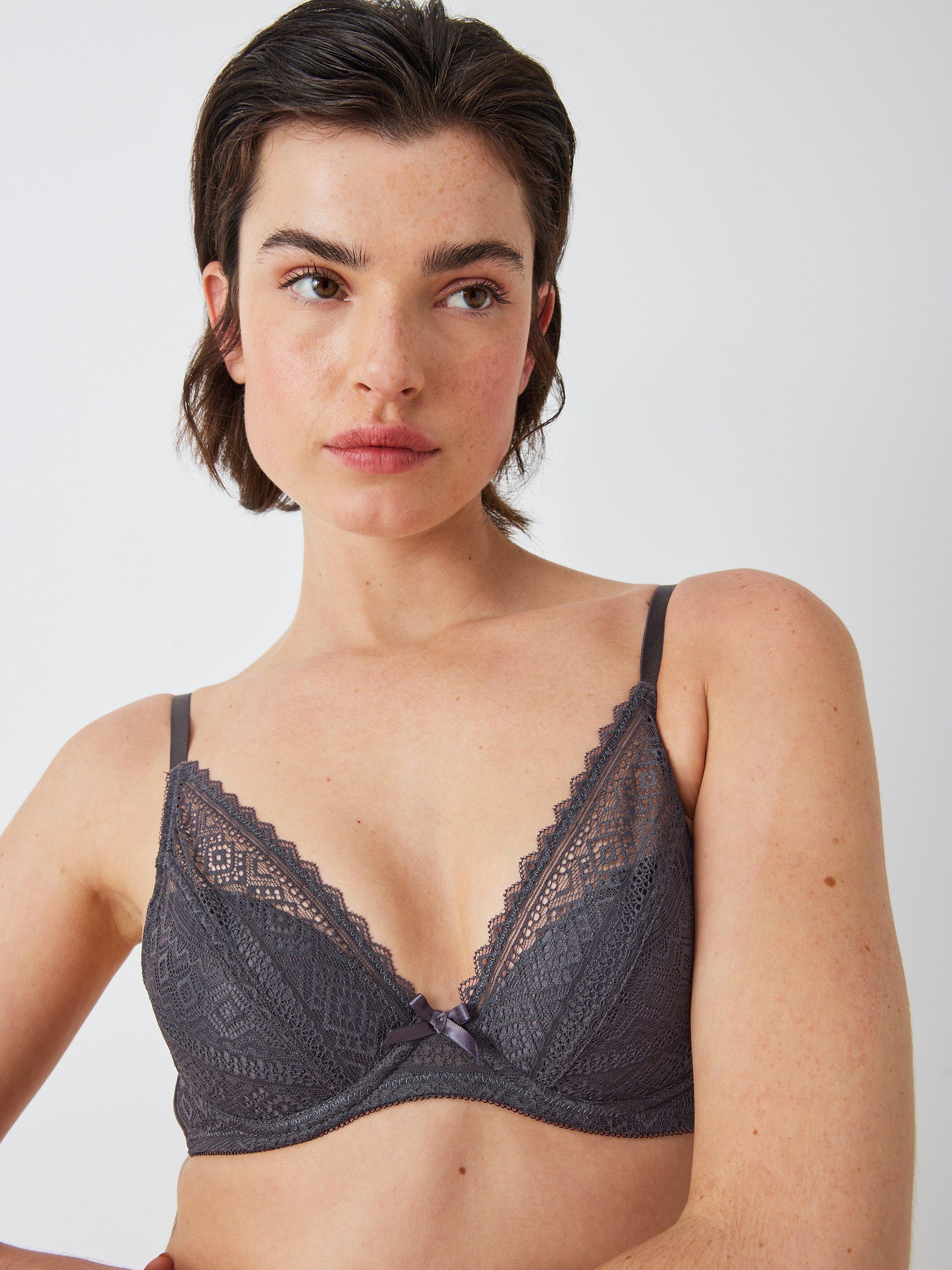 Product image 3 of 6, which shows John Lewis Felicity Padded Lace Plunge Bra, Grey Graphite, 30E