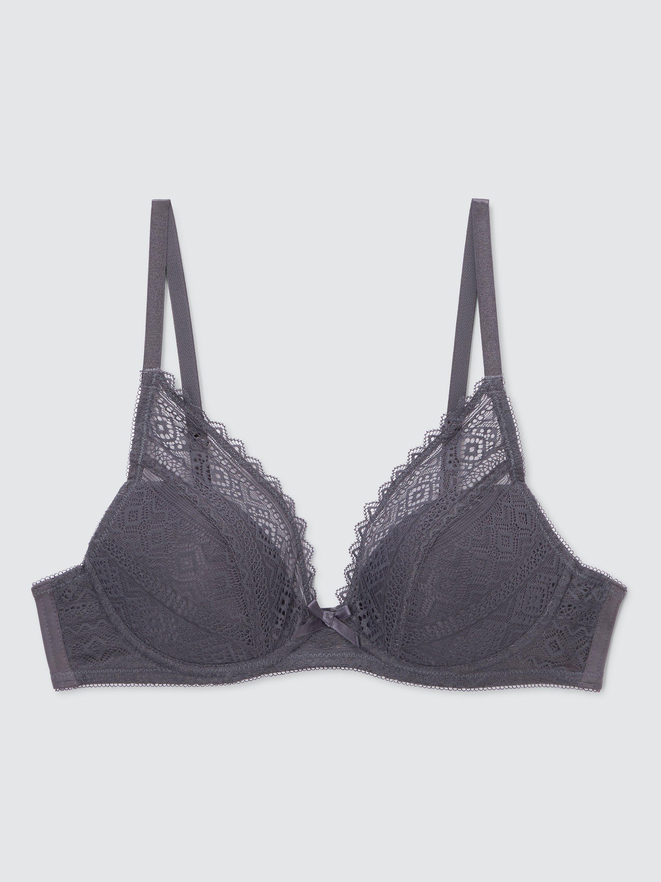 Product image 4 of 6, which shows John Lewis Felicity Padded Lace Plunge Bra, Grey Graphite, 30E