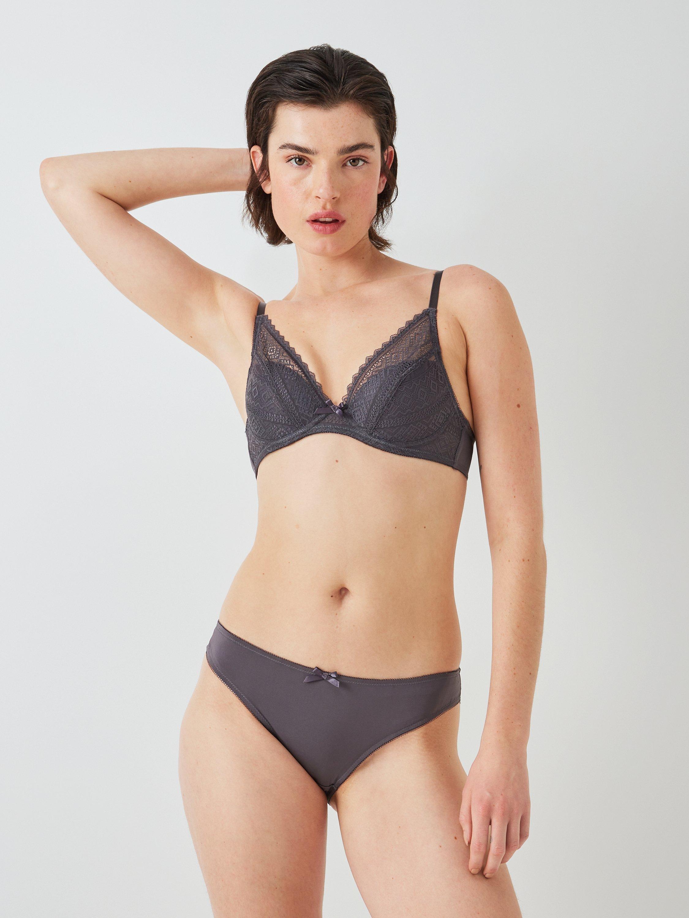 Product image 5 of 6, which shows John Lewis Felicity Padded Lace Plunge Bra, Grey Graphite, 30E
