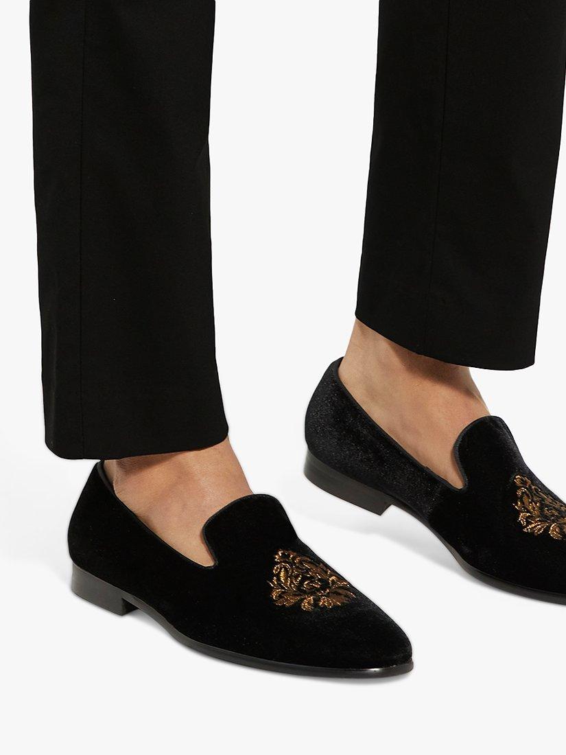 Product image 5 of 5, which shows Dune Styless Velvet Crest Loafers, Black, 10