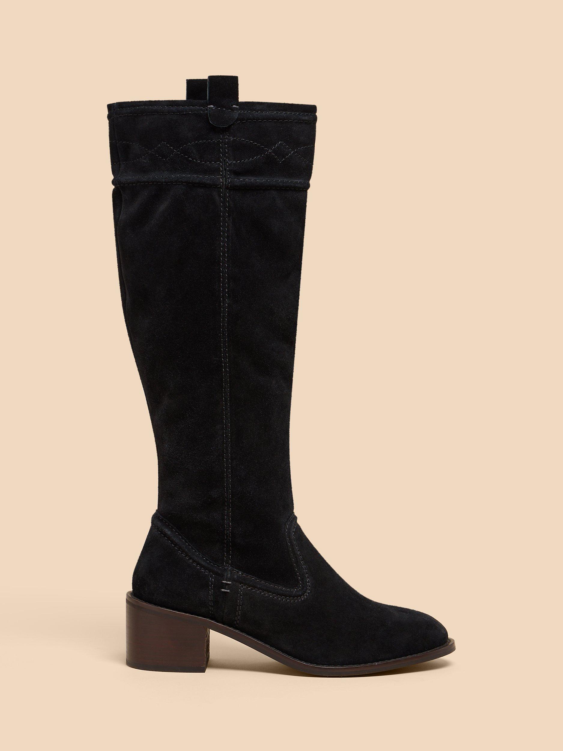 White Stuff Connie Suede Pull On Boots, Pure Black
