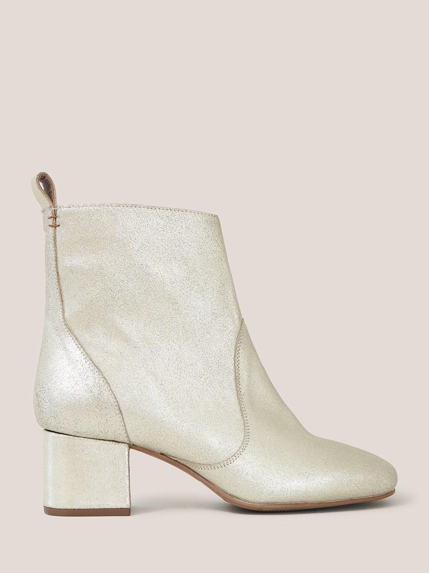 White Stuff Cilla Leather Heeled Ankle Boots, Gold