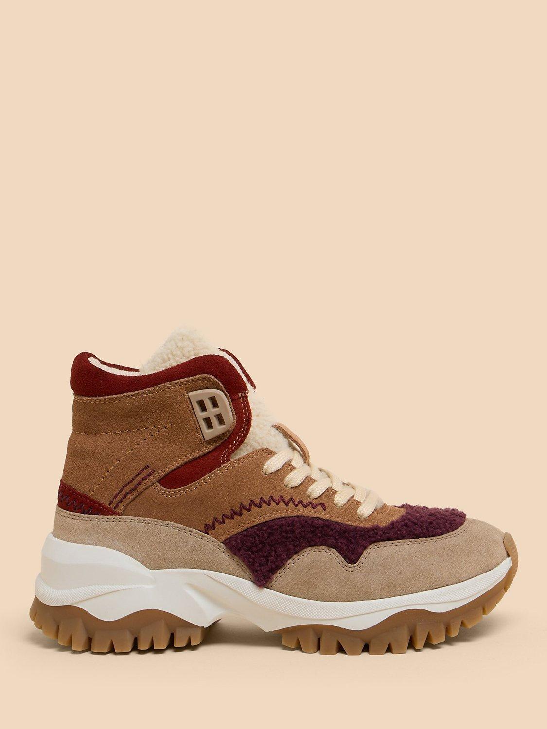 White Stuff Suede Hi-Top Trainers, Tan/Multi