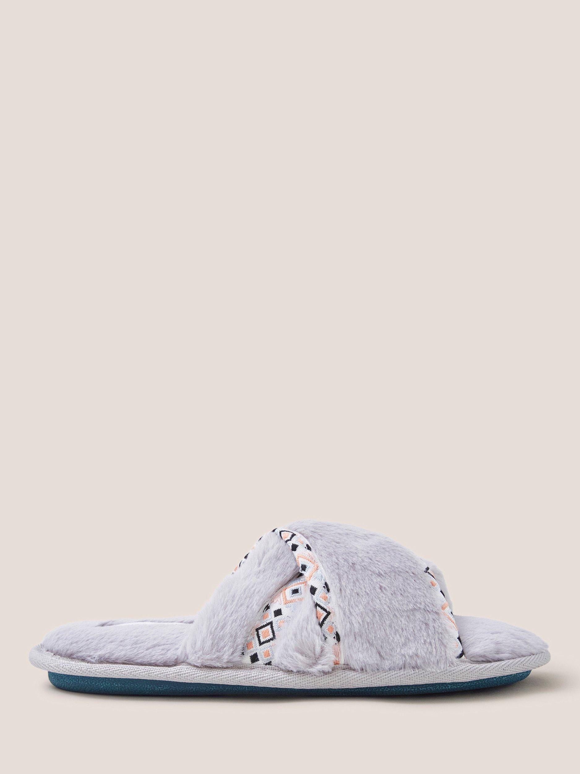 White Stuff Faux Fur Crossover Mule Slippers, Mid Grey