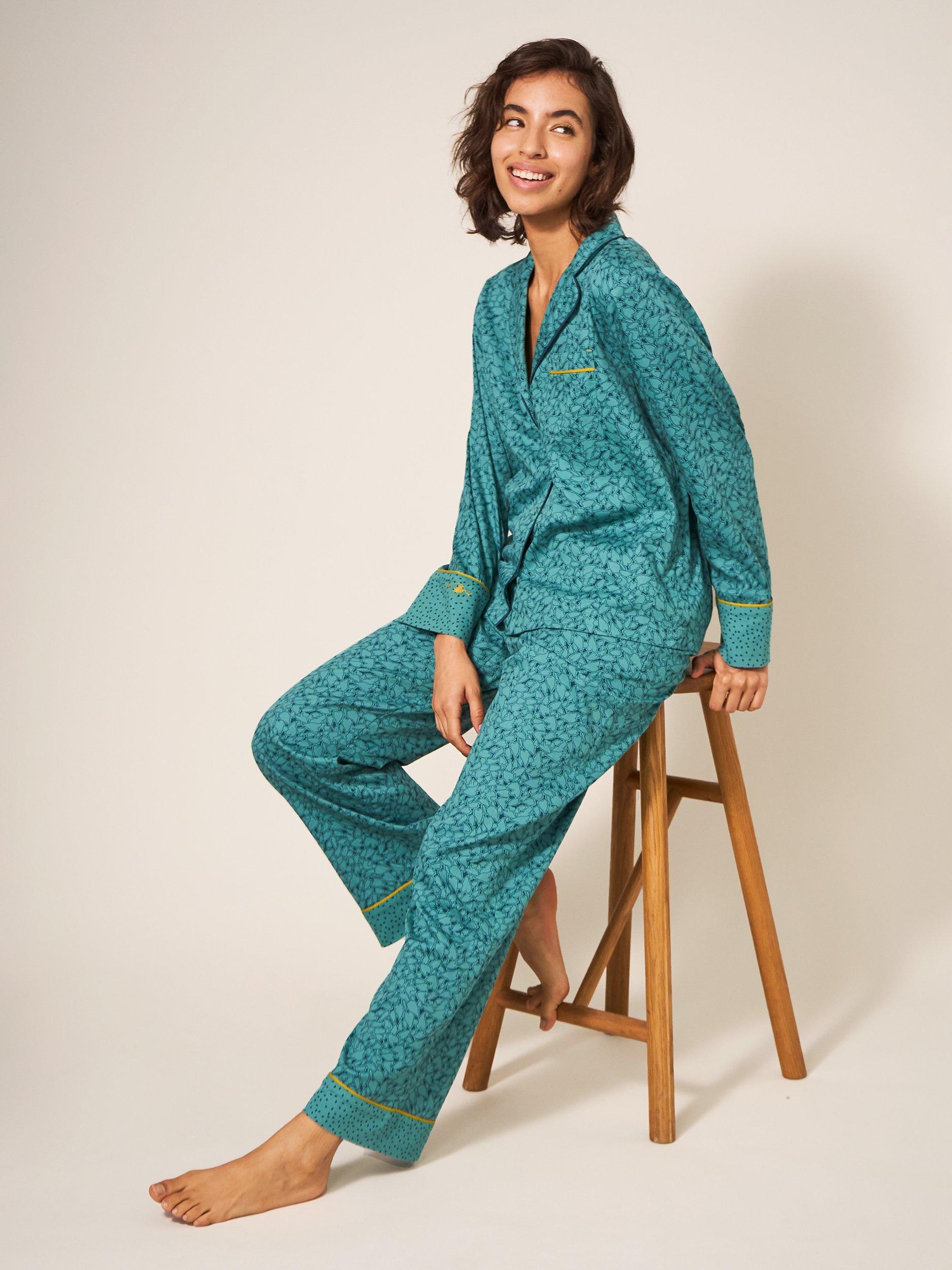 White Stuff Organic Cotton Heart Print Pyjama Bottoms, Teal