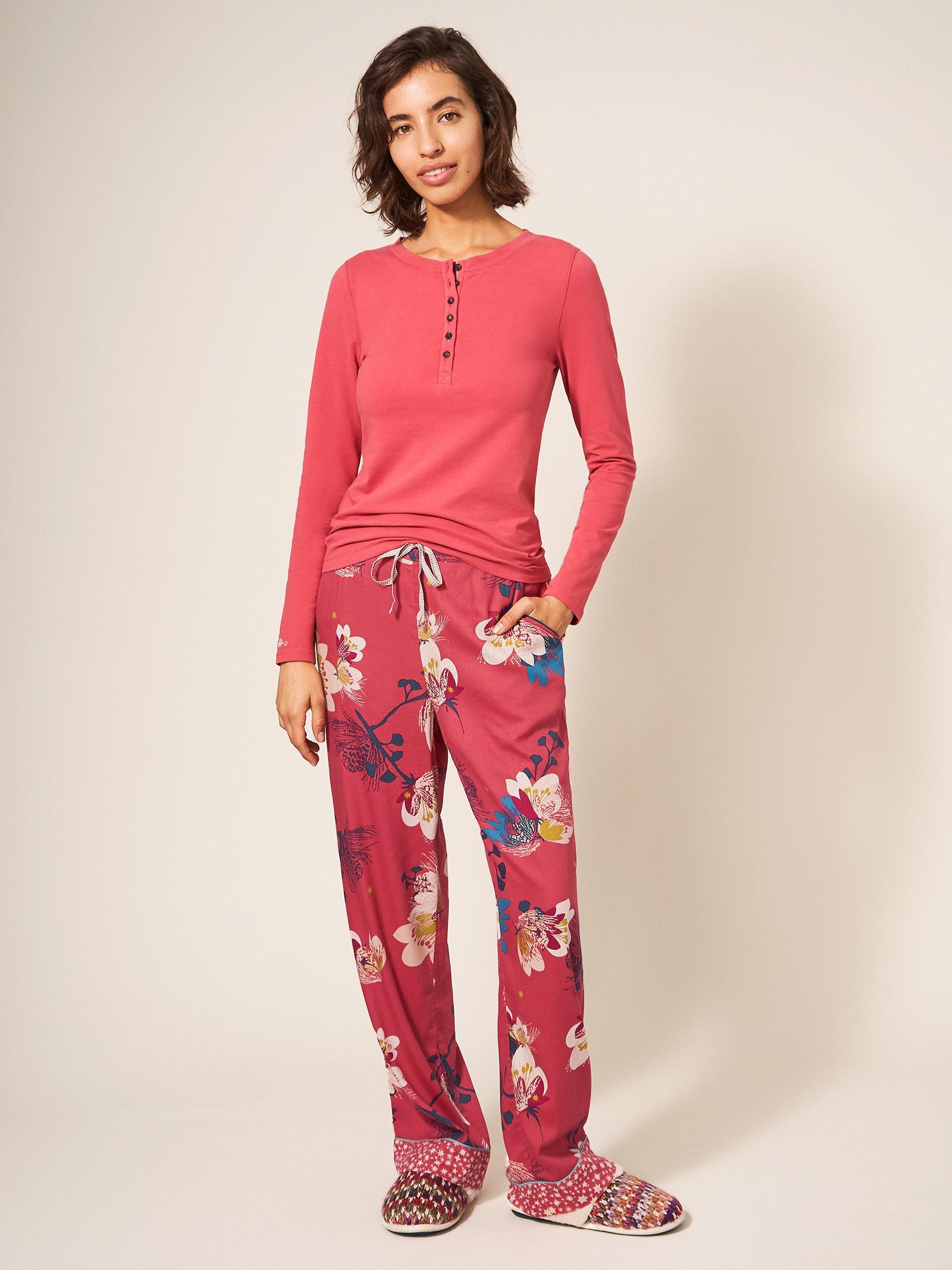 White Stuff Nina Floral Print Organic Cotton Blend Pyjama Bottoms, Pink/Multi