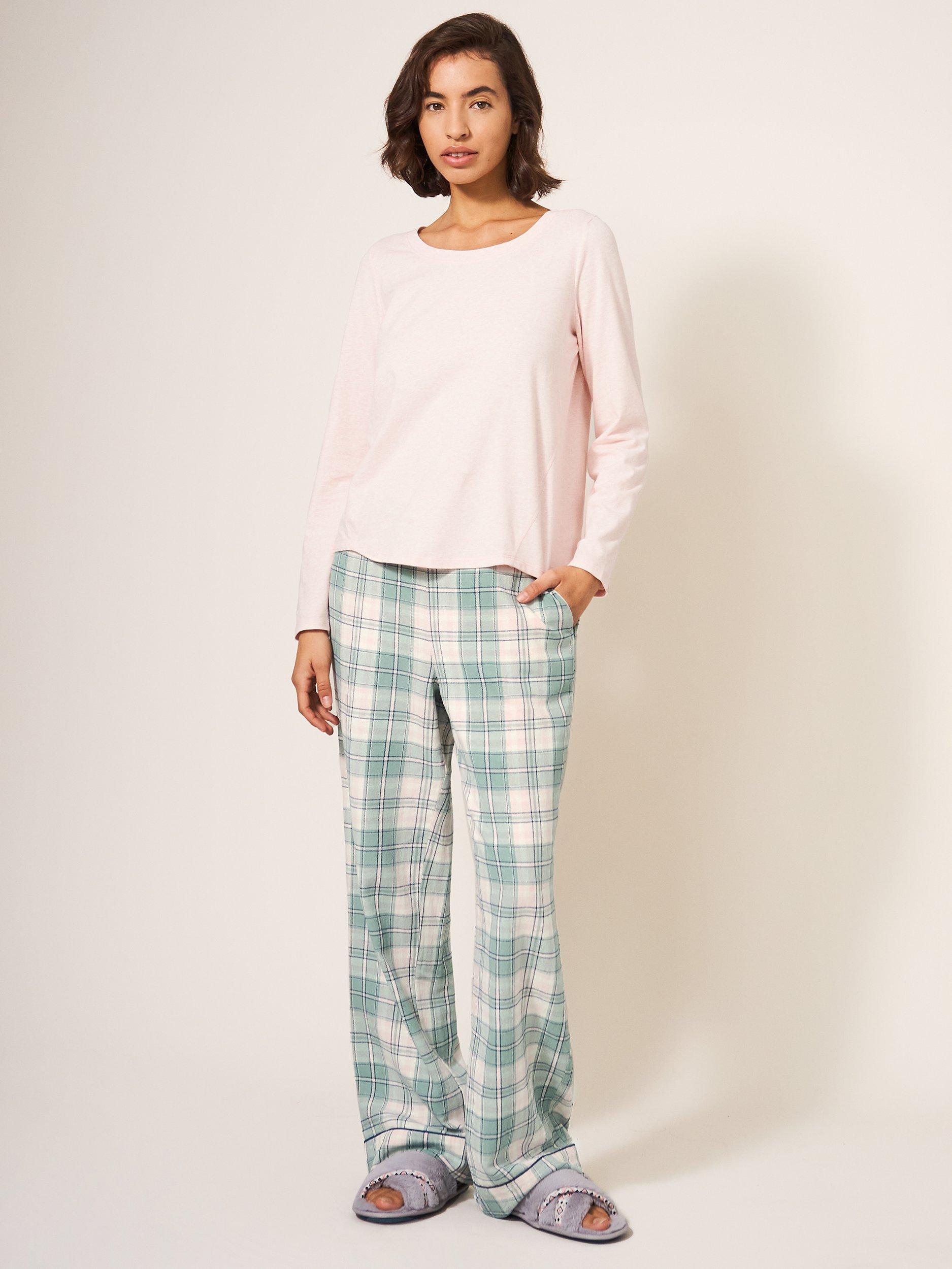 White Stuff Nina Organic Cotton Check Pyjama Bottoms, Green/Multi