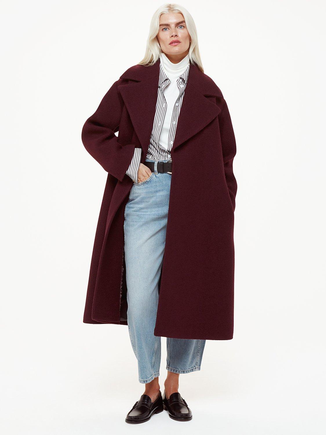 Whistles Petite Lorna Wrap Wool Coat Burgundy