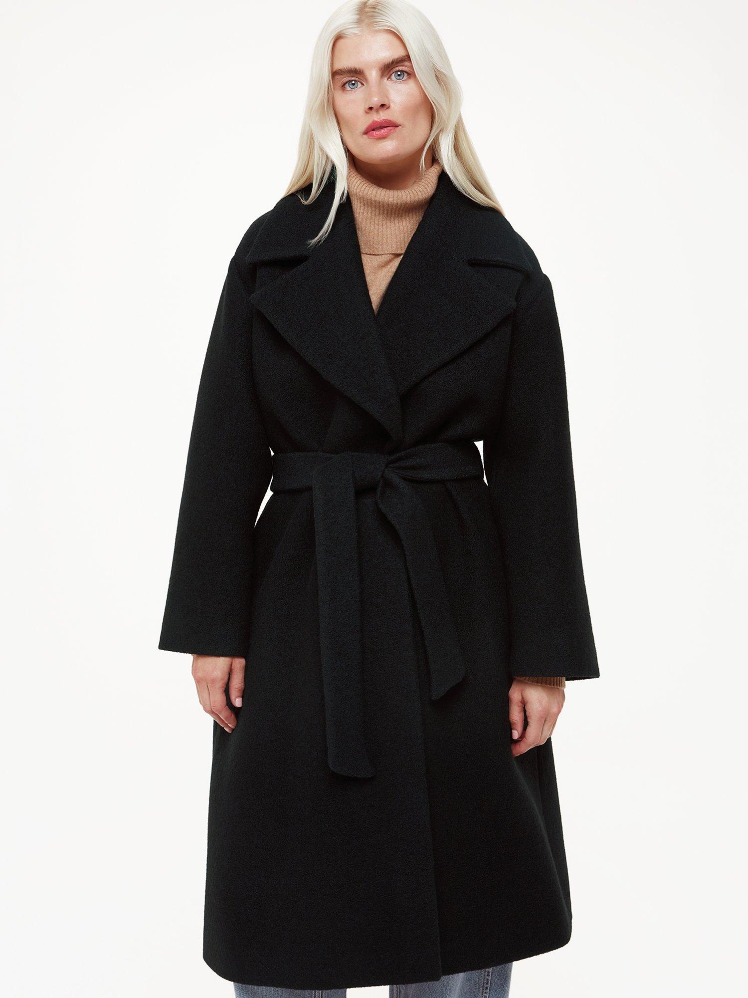 Whistles Petite Lorna Wrap Wool Coat Black