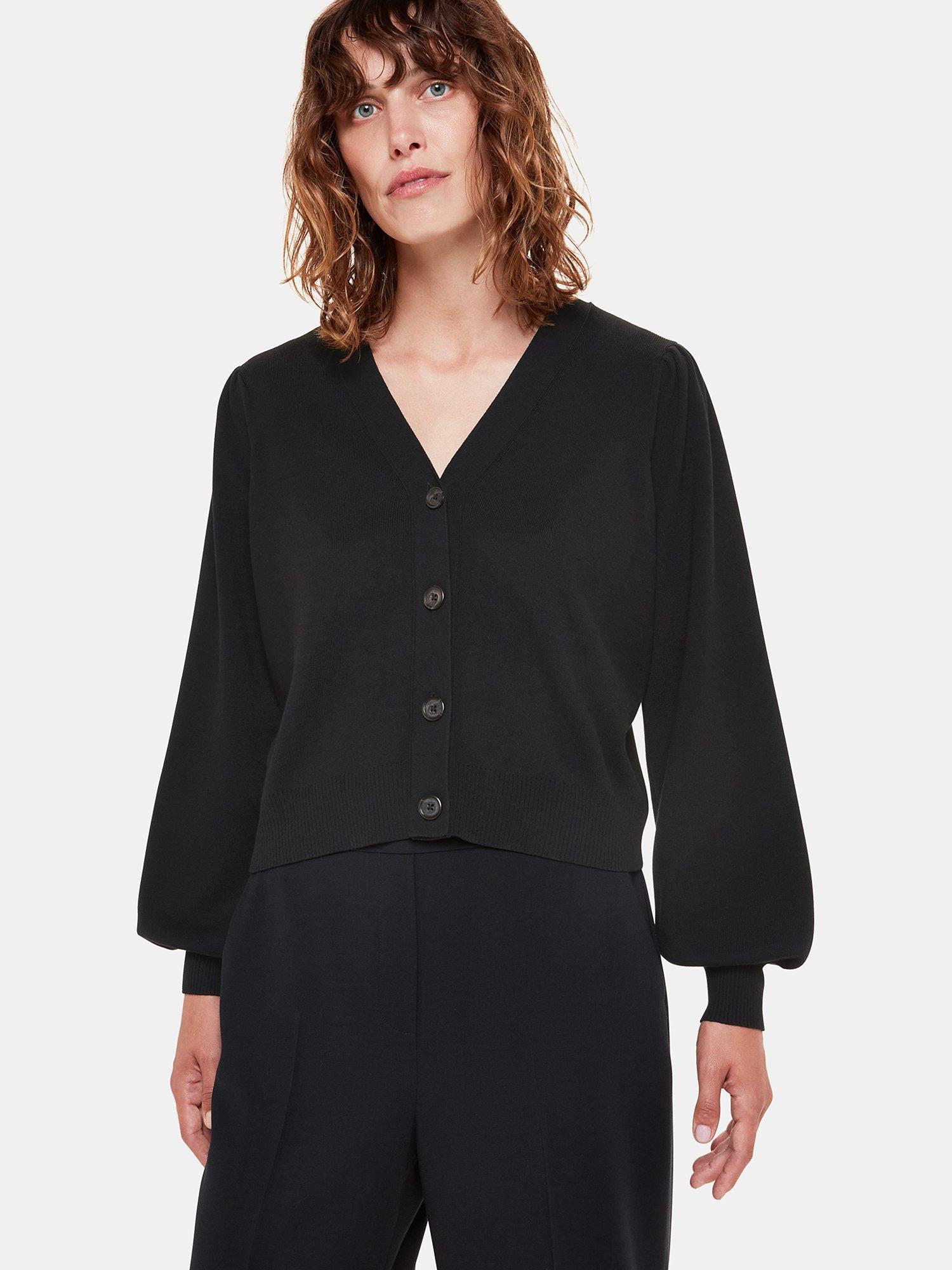 Whistles Puff Sleeve Cardigan, Black