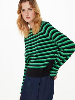 Whistles Wool Blend Stripe Crew Neck Jumper, Green/Multi, Green/Multi