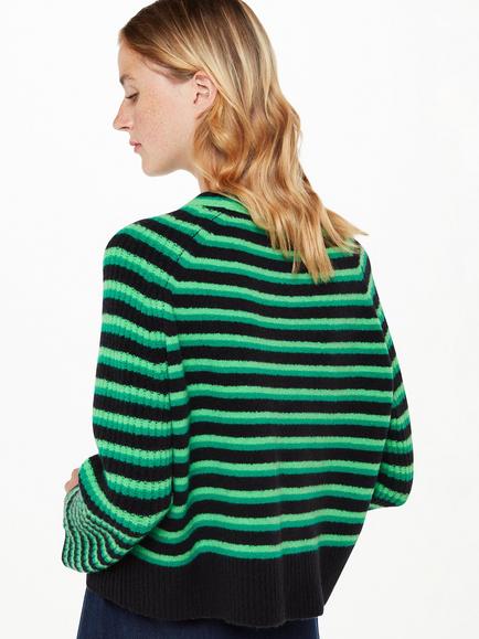 Whistles Wool Blend Stripe Crew Neck Jumper, Green/Multi - view 2, Green/Multi
