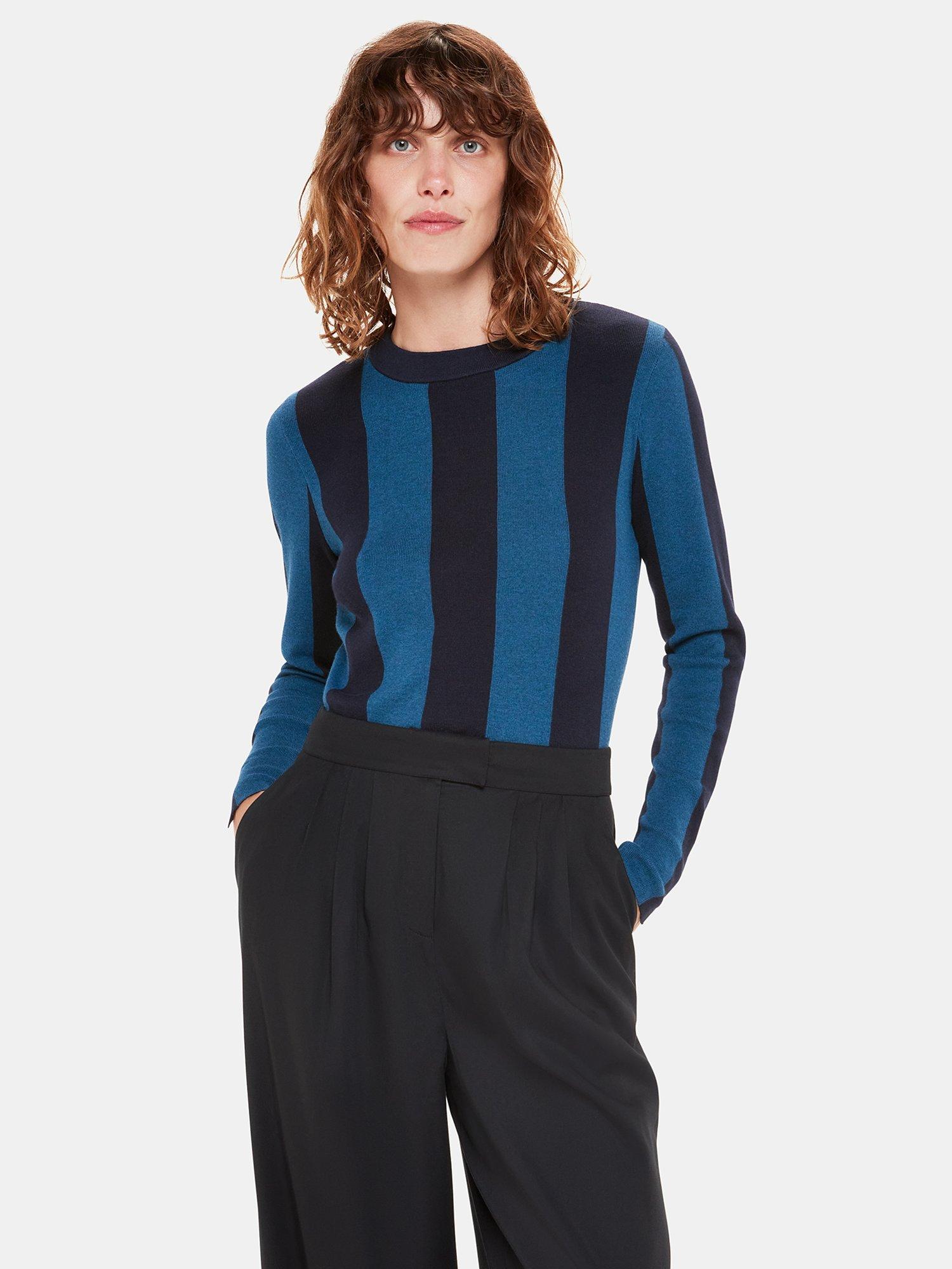 Whistles Vertical Stripe Crew Neck Jumper,  Navy/Multi, Navy/Multi