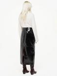 Whistles Petite Rachel Midi Leather Skirt, Black