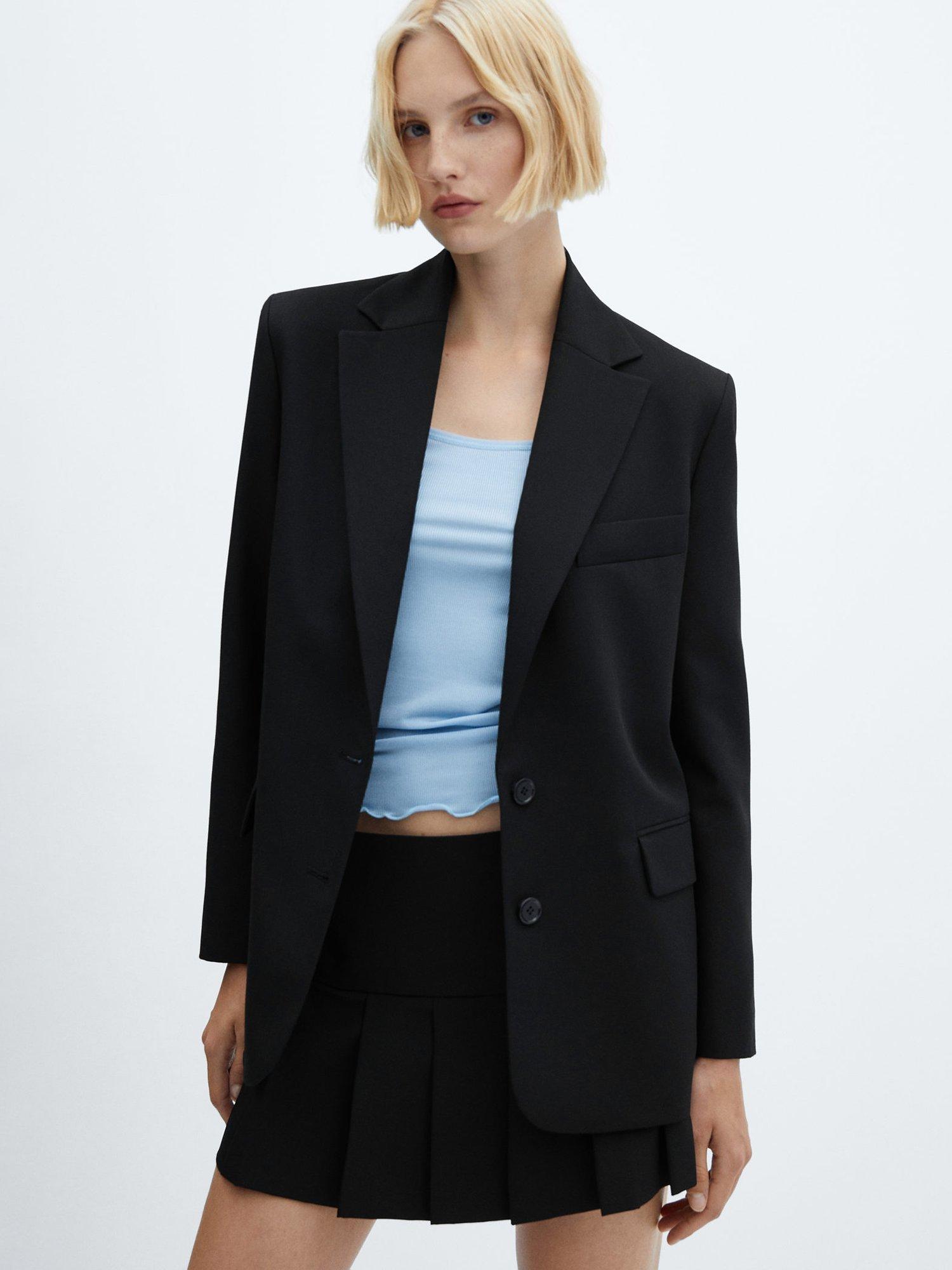 Mango Dipli Structured Lapel Blazer, Black
