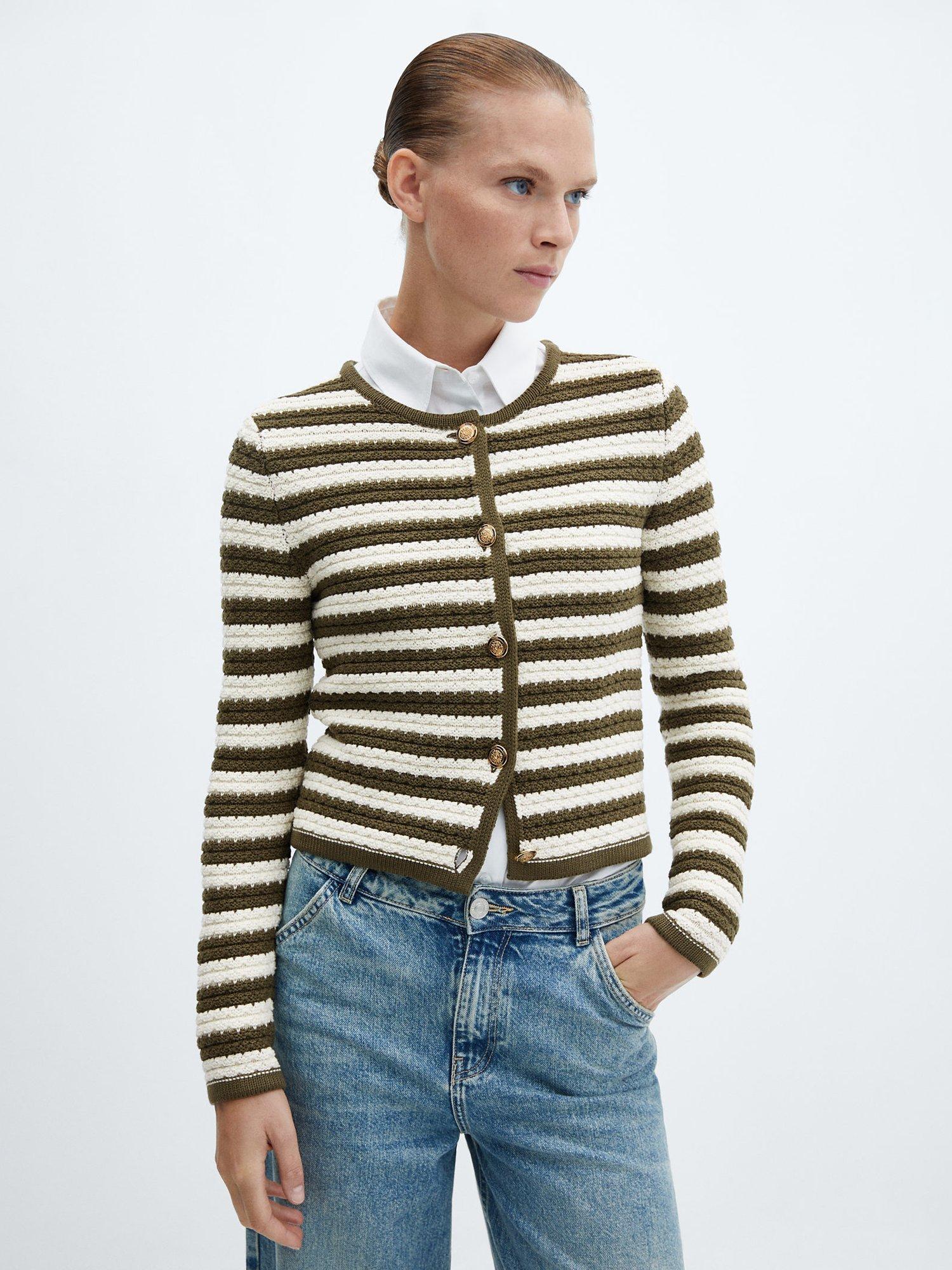 Mango Flock Long Sleeve Cardigan, Beige/Khaki