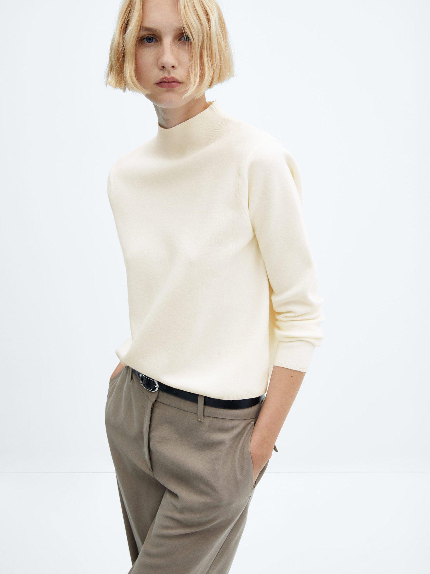 Mango Chimney High Neck Jumper, Light Beige