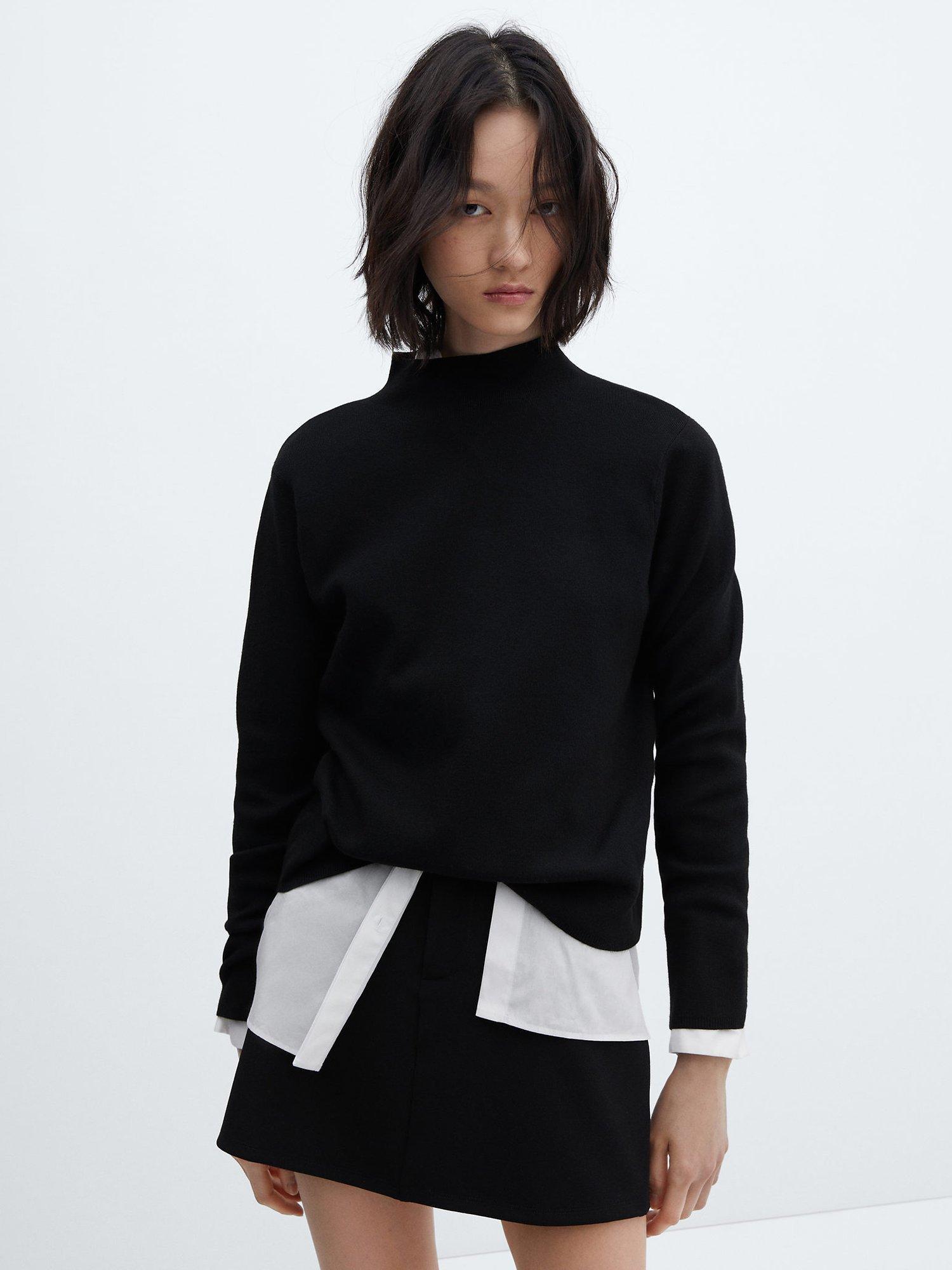 Mango Chimney High Neck Jumper, Black