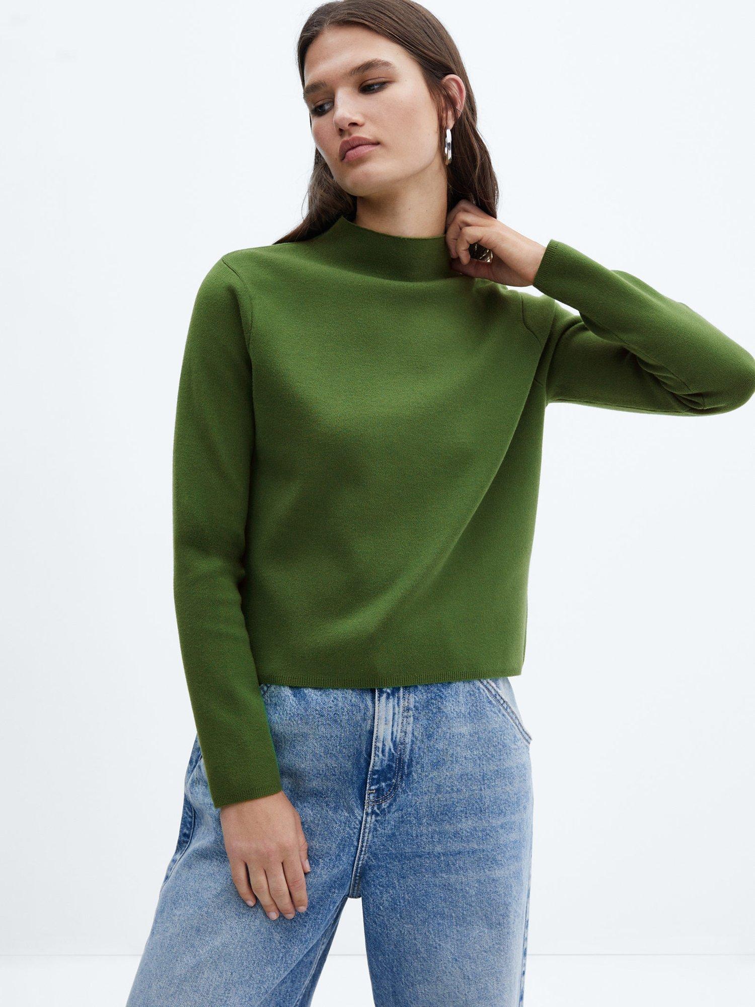 Mango Chimney High Collar Jumper, Green