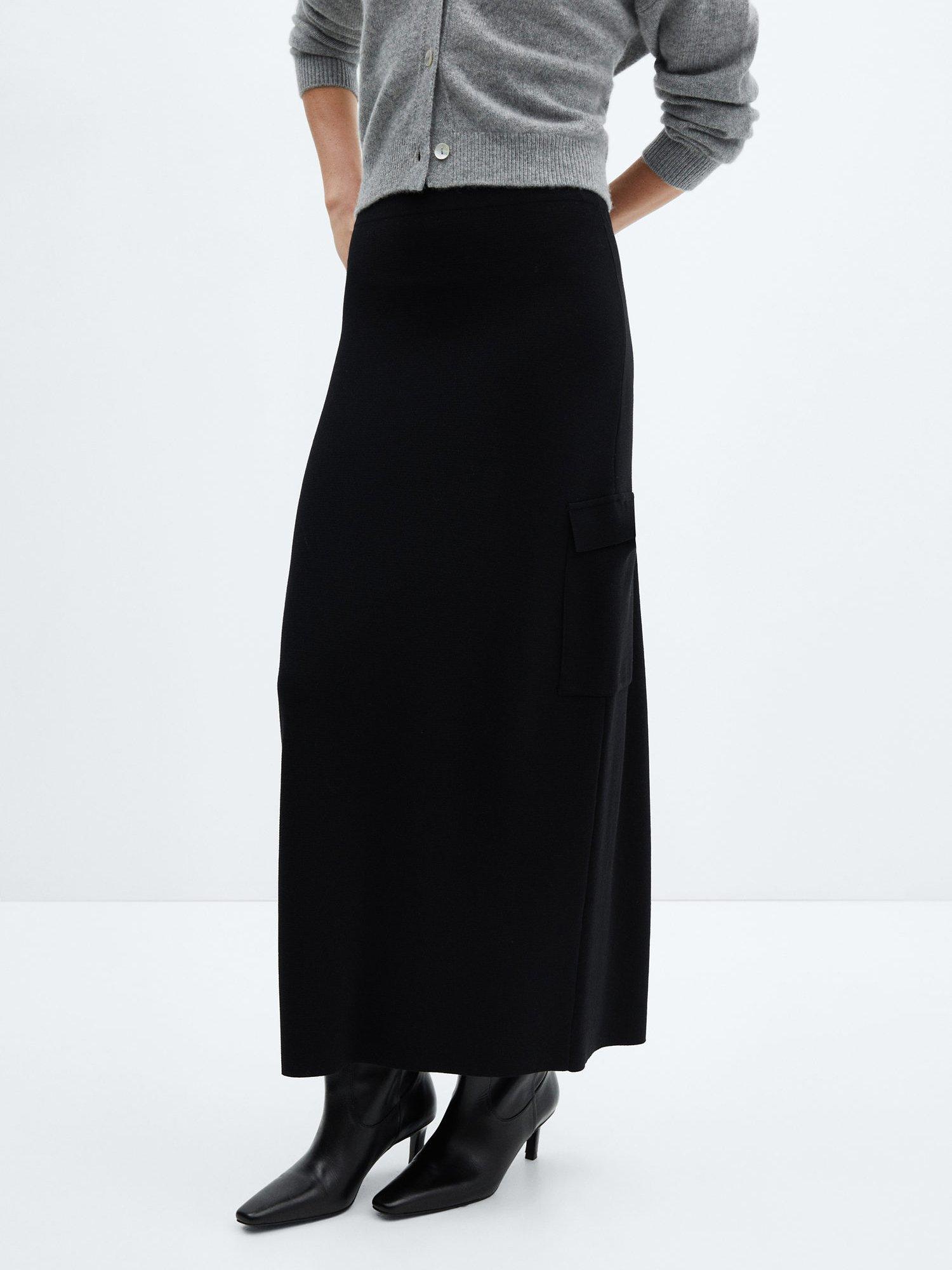 Mango Waldorfi Midi Skirt, Black